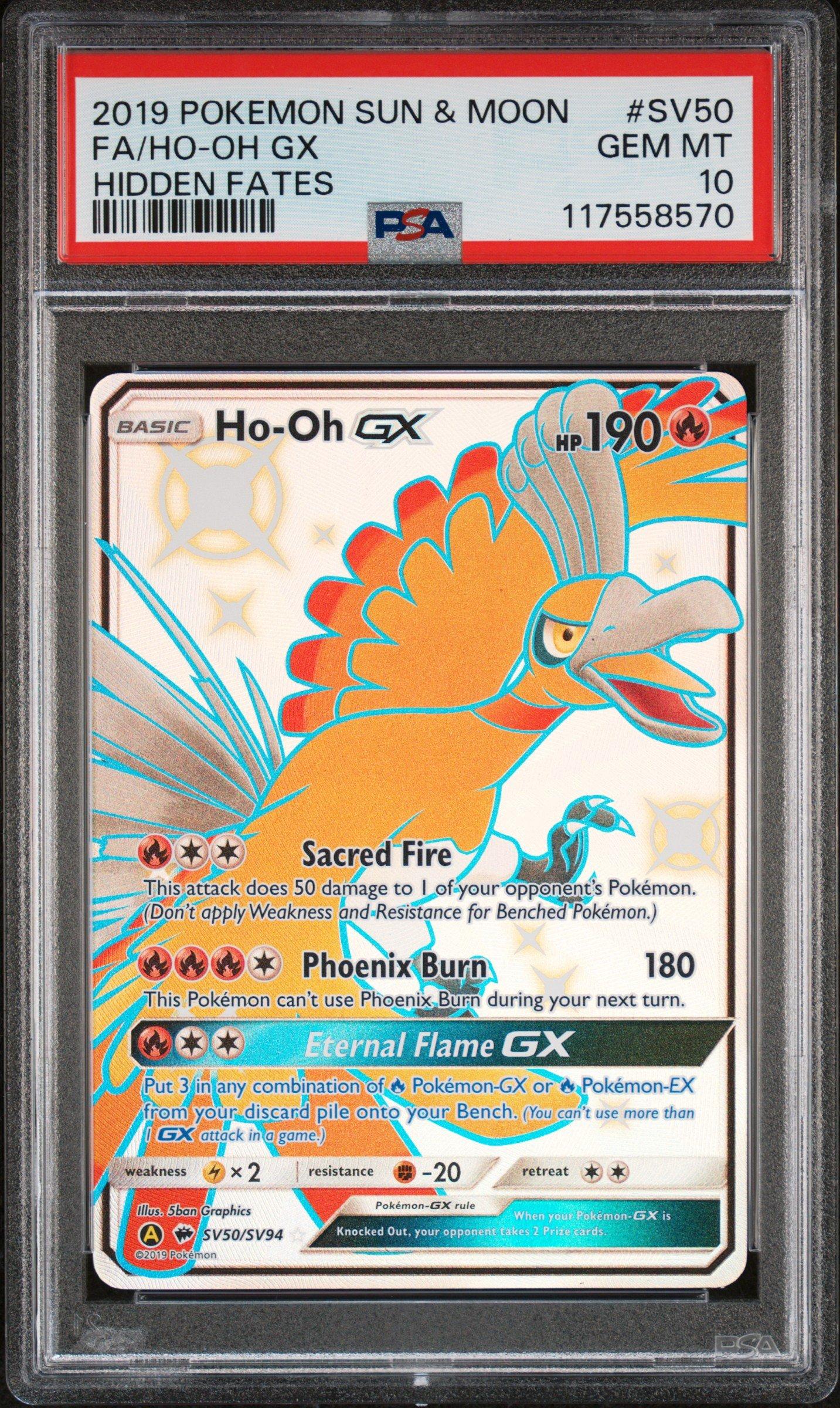 2019 Pokemon Sun & Moon Hidden Fates Sv50 Full Art/ho-oh Gx PSA 10