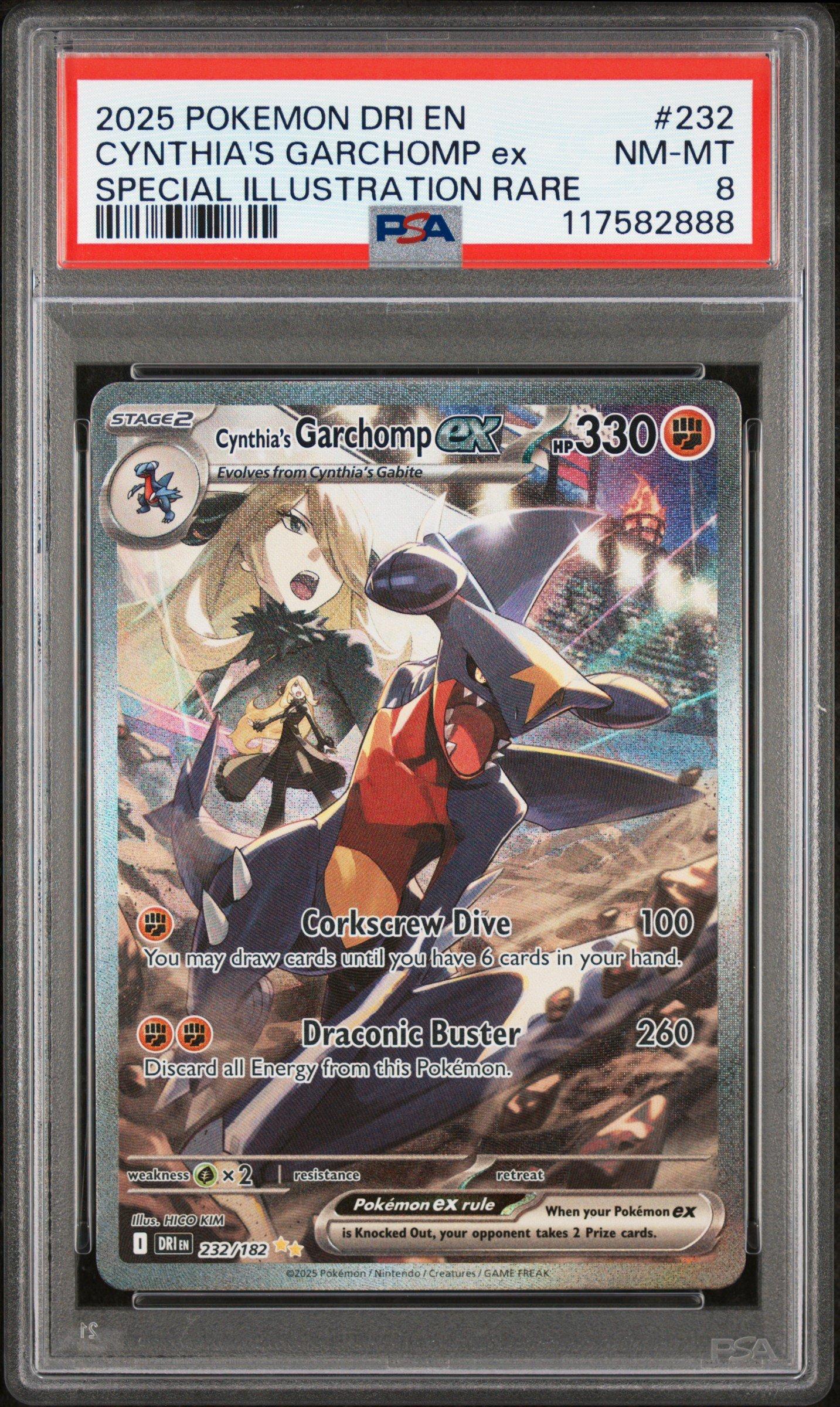 2025 Pokemon Dri En-destined Rivals 232 Cynthia's Garchomp Ex Special Illustration Rare PSA