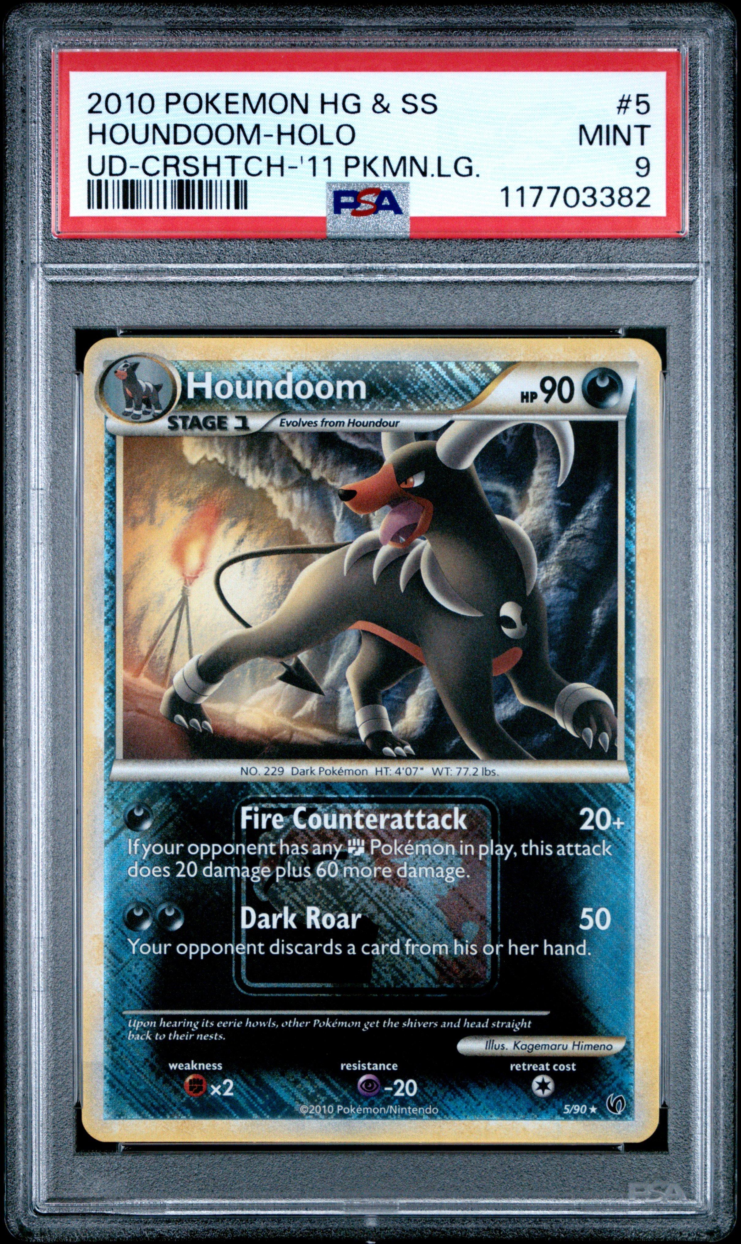 2010 Pokemon Heartgold & Soulsilver Undaunted 5 Houndoom-holo Crosshatch-2011 Pokemon League PSA 9