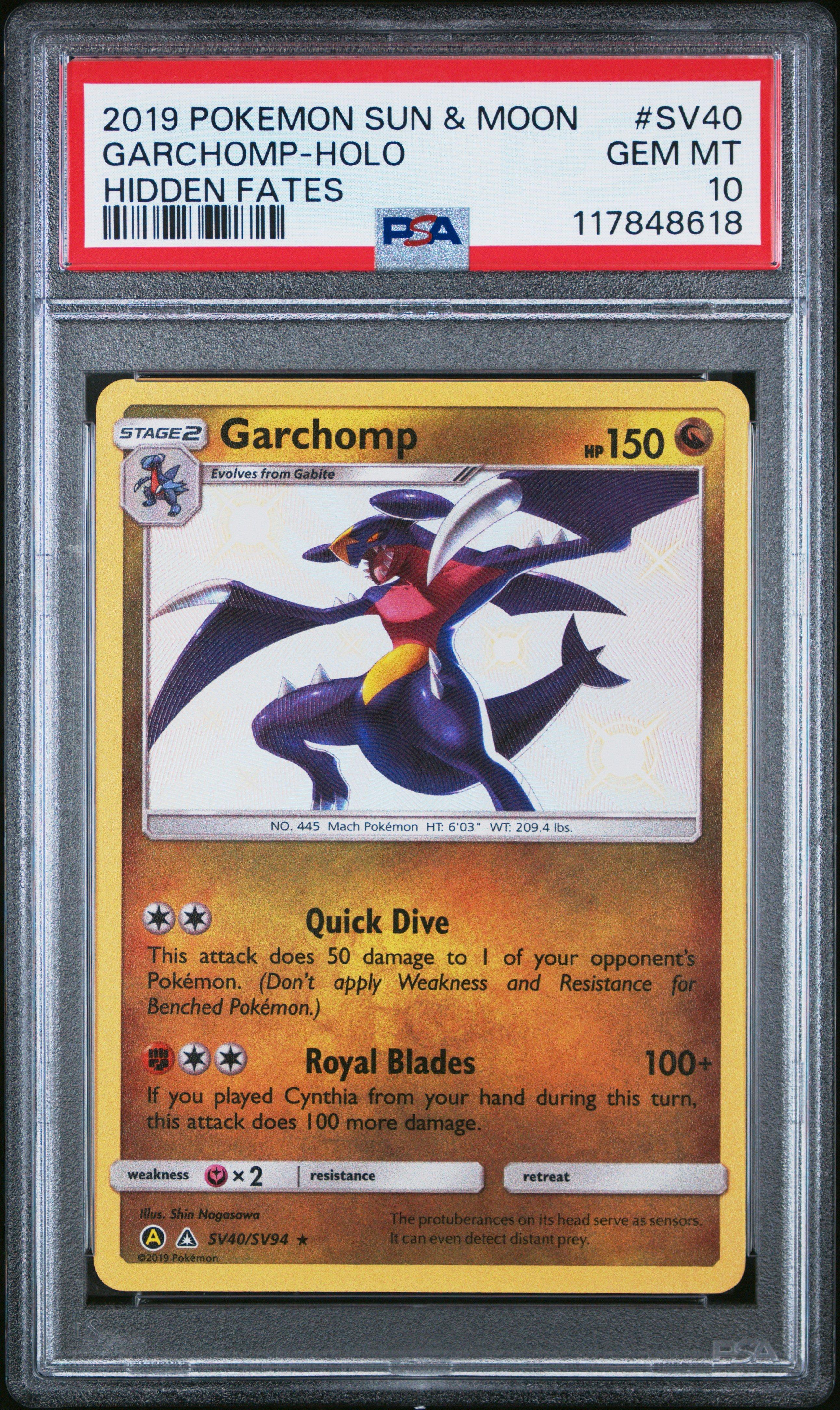 2019 Pokemon Sun & Moon Hidden Fates Sv40 Garchomp-holo PSA