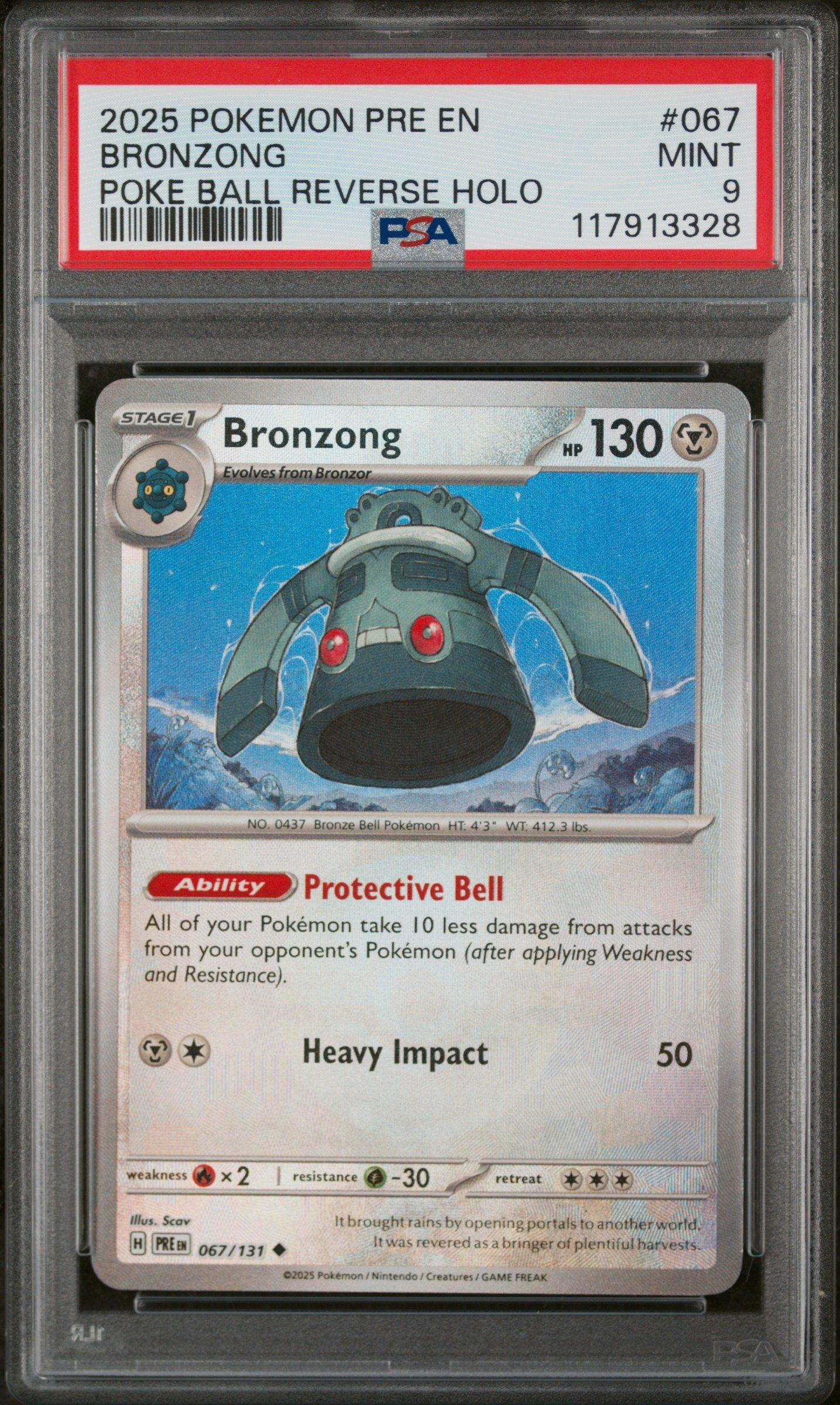 2025 Pokemon Pre En-prismatic Evolutions 067 Bronzong Poke Ball Reverse Holo PSA 9