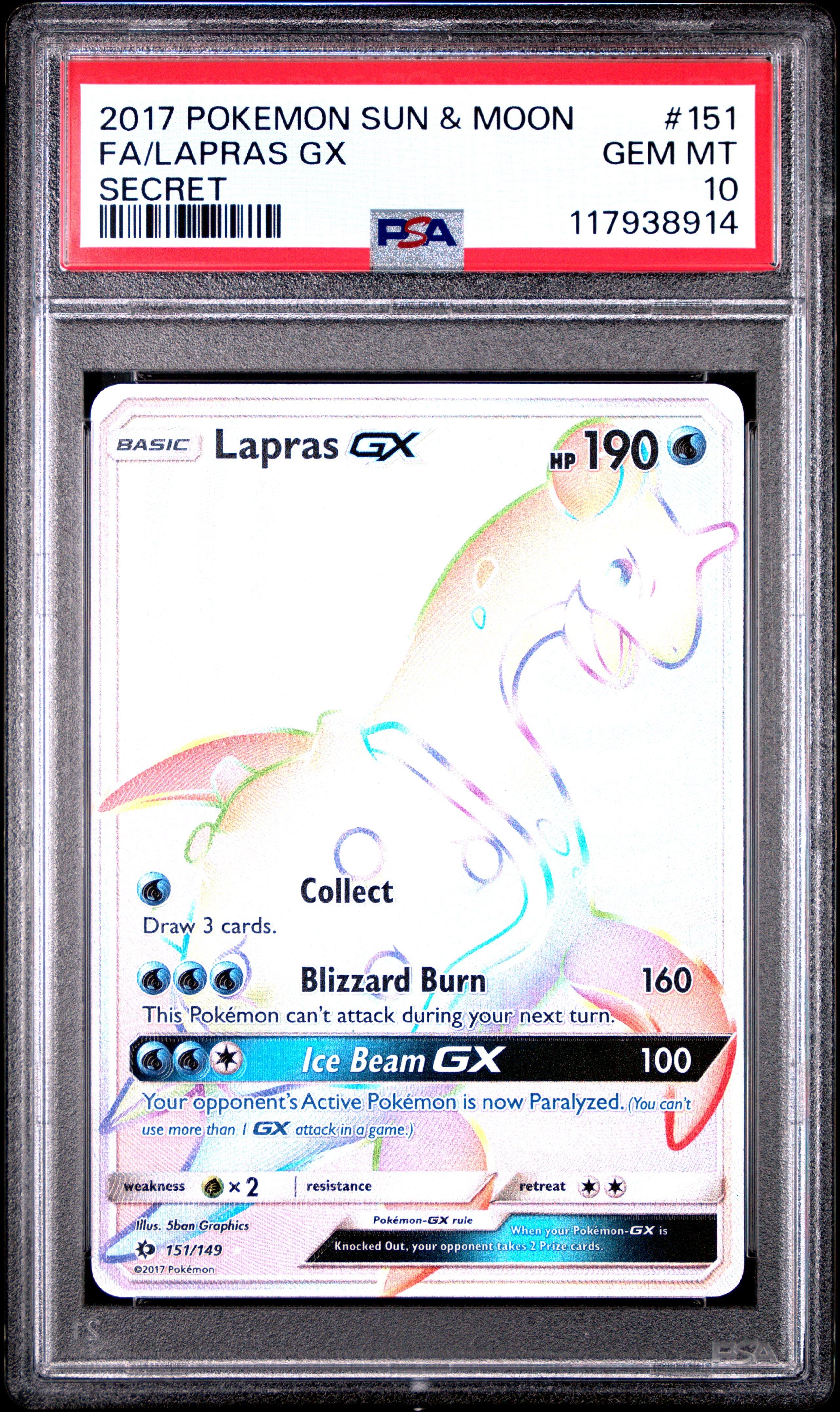 2017 Pokemon Sun & Moon 151 Full Art/lapras Gx Secret PSA 10