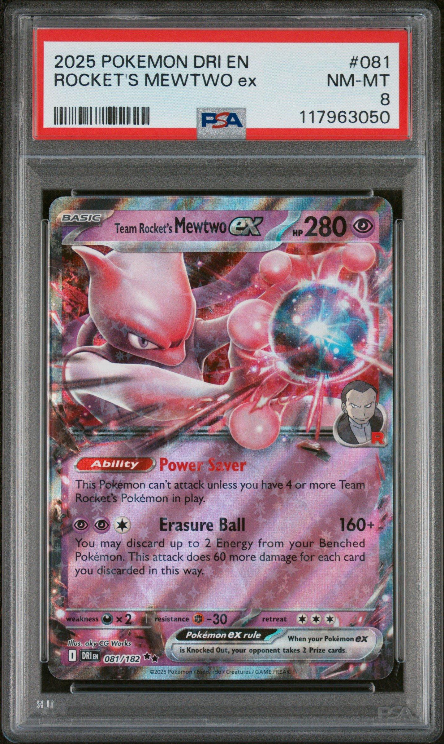 2025 Pokemon Dri En-destined Rivals 081 Team Rocket's Mewtwo Ex PSA