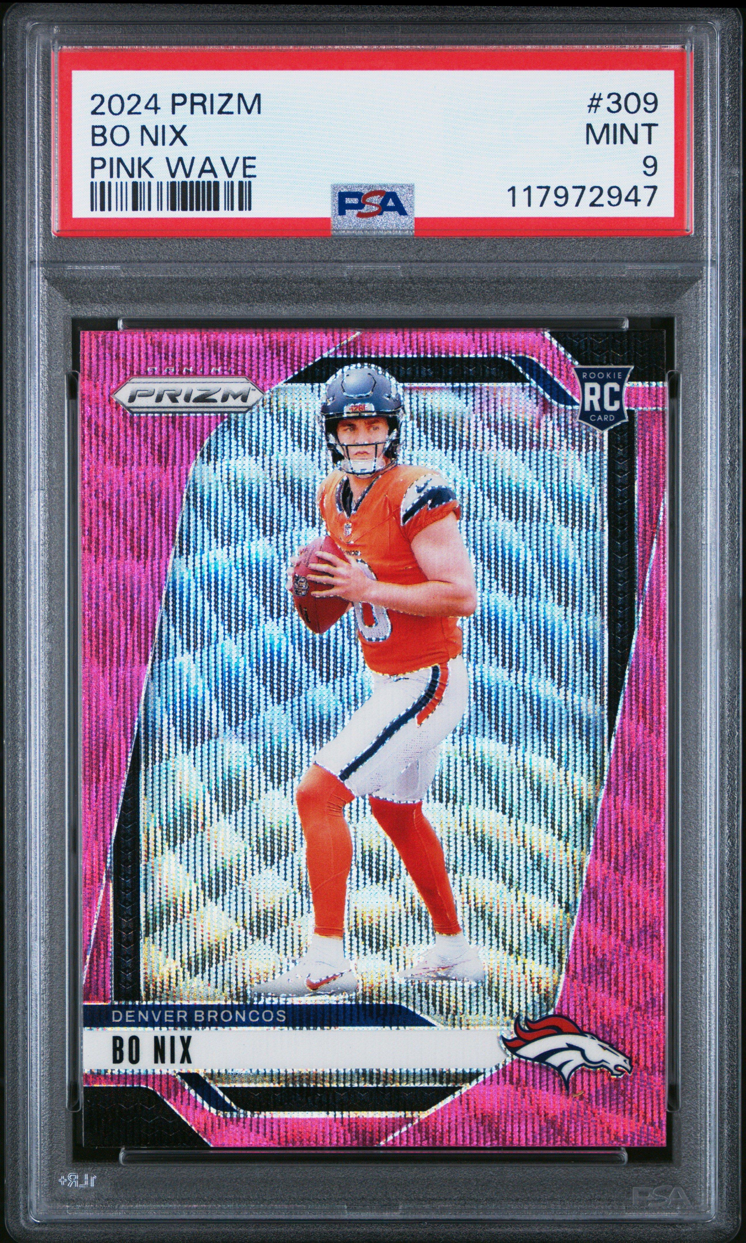 2024 Panini Prizm 309 Bo Nix Pink Wave PSA 9