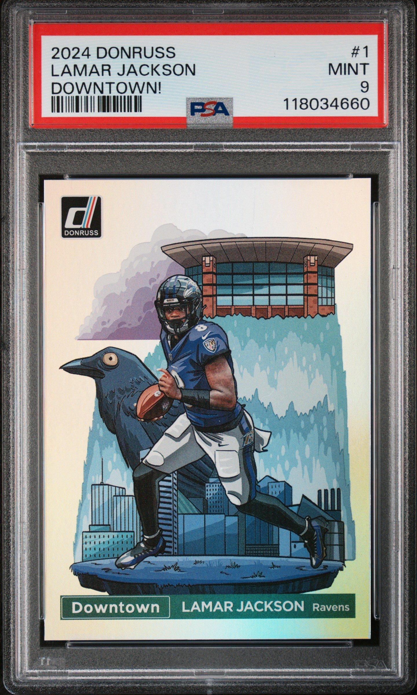 2024 Panini Donruss Downtown! 1 Lamar Jackson PSA 9