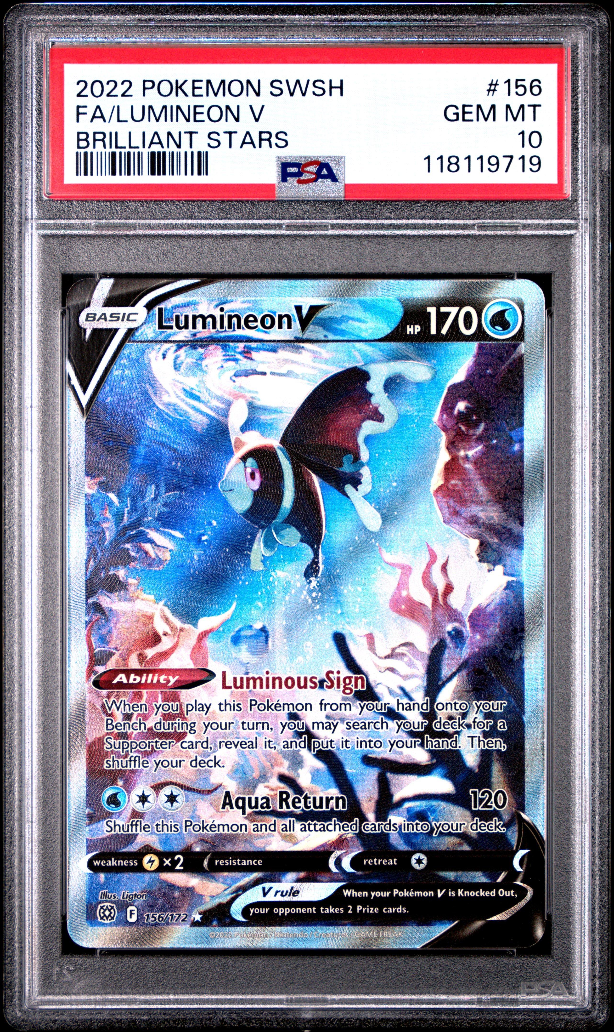 2022 Pokemon Sword & Shield Brilliant Stars 156 Full Art/lumineon V PSA 10  Graded Card | GameStop