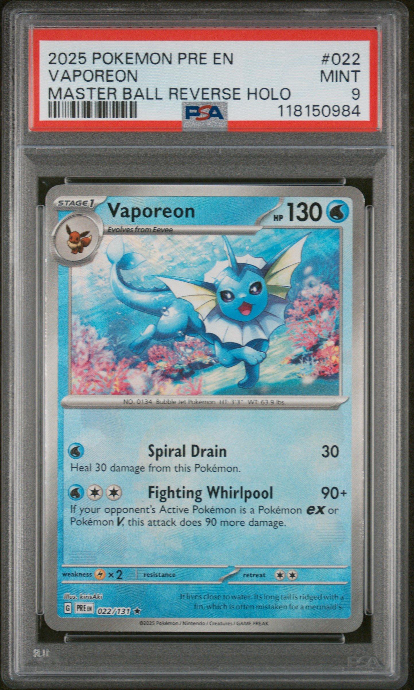 2025 Pokemon Pre En-prismatic Evolutions 022 Vaporeon Master Ball