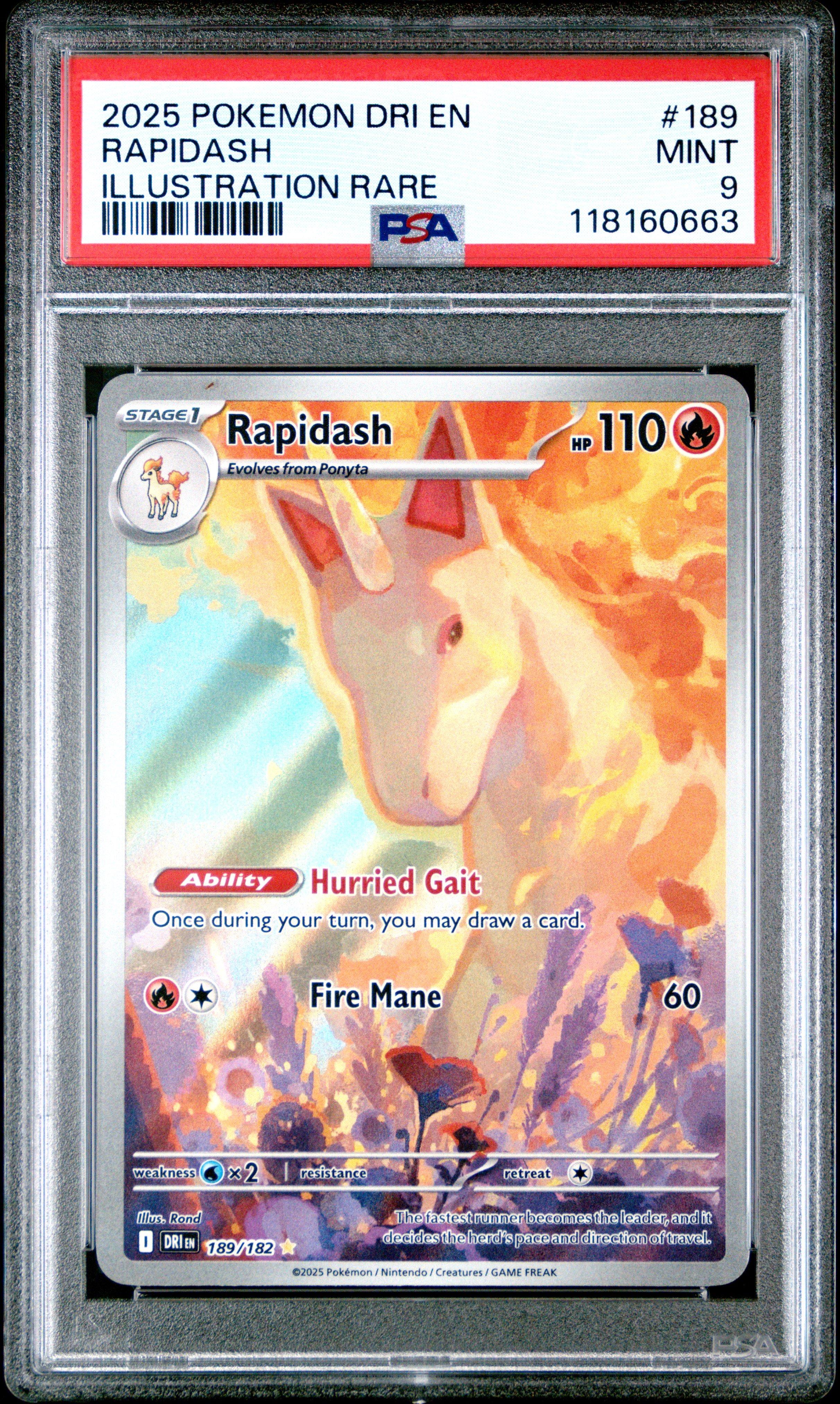 2025 Pokemon Dri En-destined Rivals 189 Rapidash Illustration Rare PSA