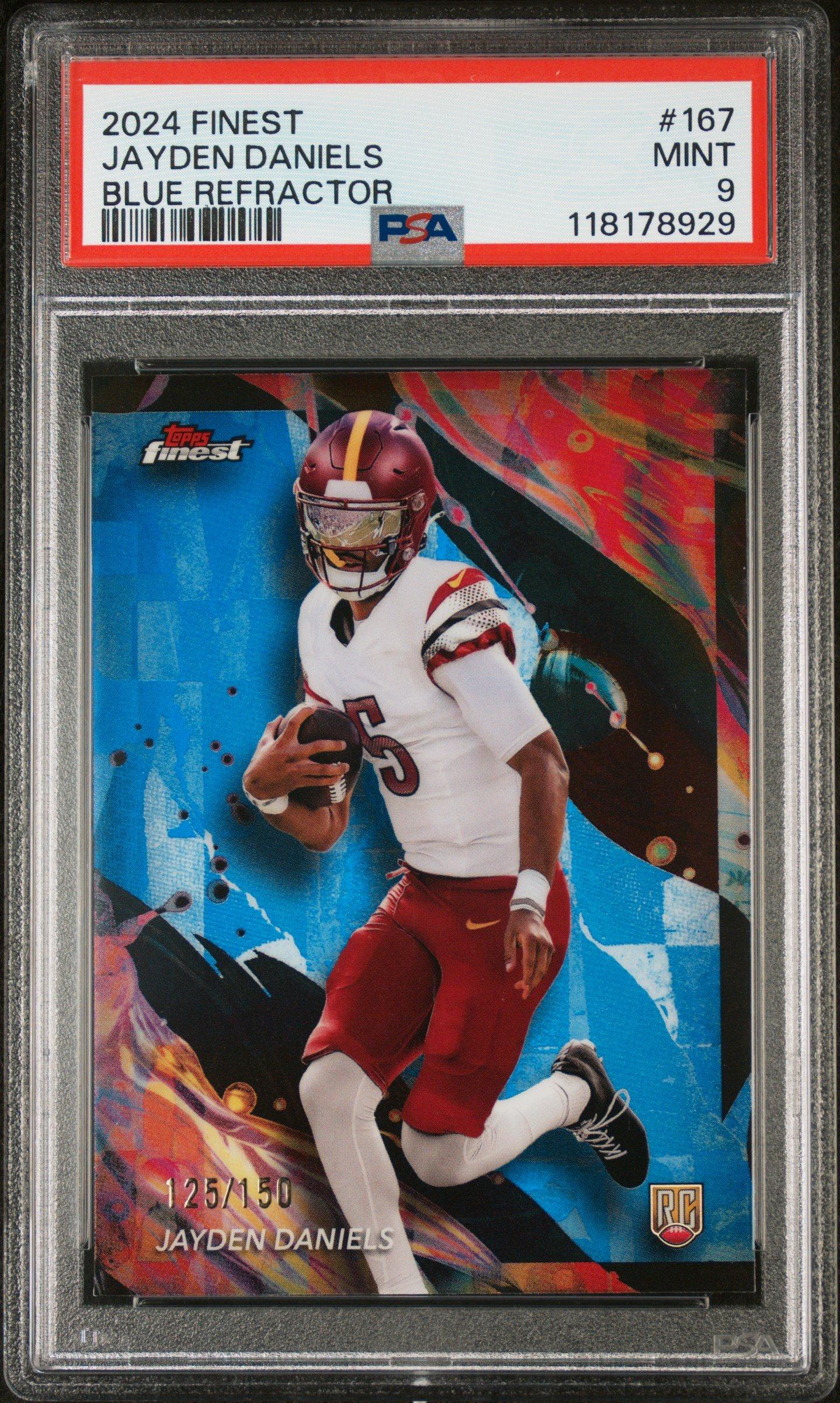 2024 Topps Finest 167 Jayden Daniels Blue Refractor PSA 9 Graded