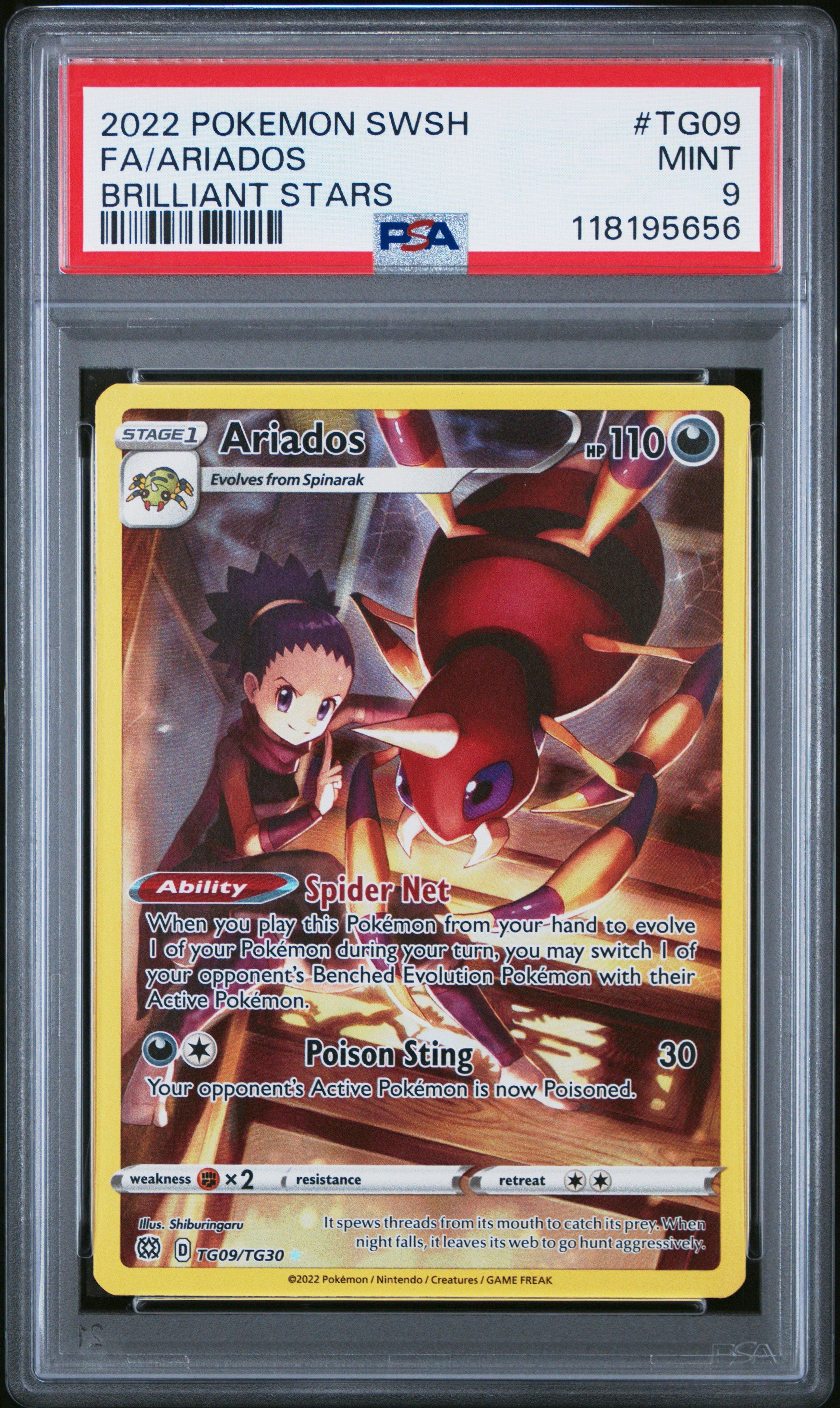 2022 Pokemon Sword & Shield Brilliant Stars Tg09 Full Art/ariados PSA