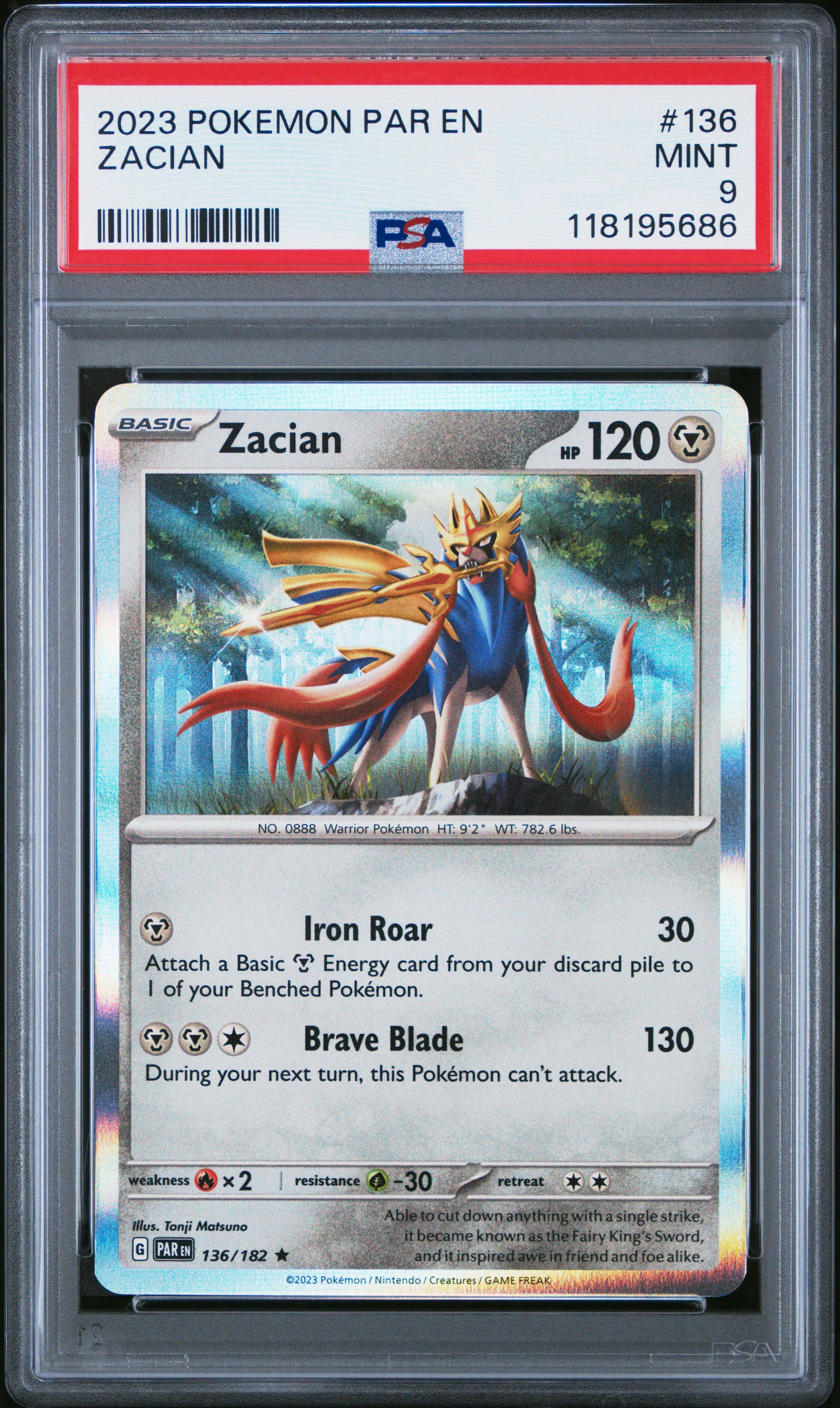 2023 Pokemon Par En-paradox Rift 136 Zacian PSA 9