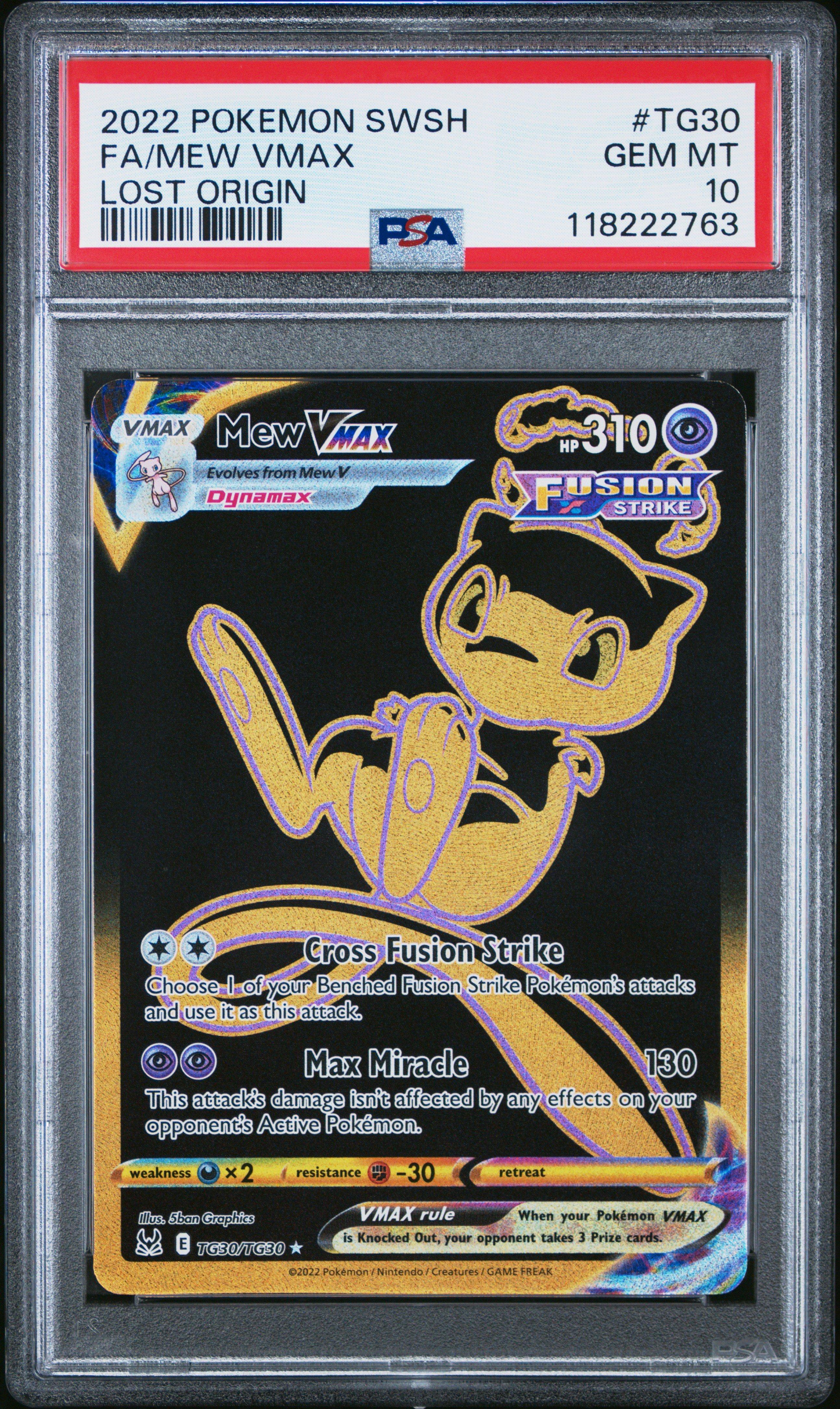 2022 Pokemon Sword & Shield Lost Origin Tg30 Full Art/mew Vmax PSA