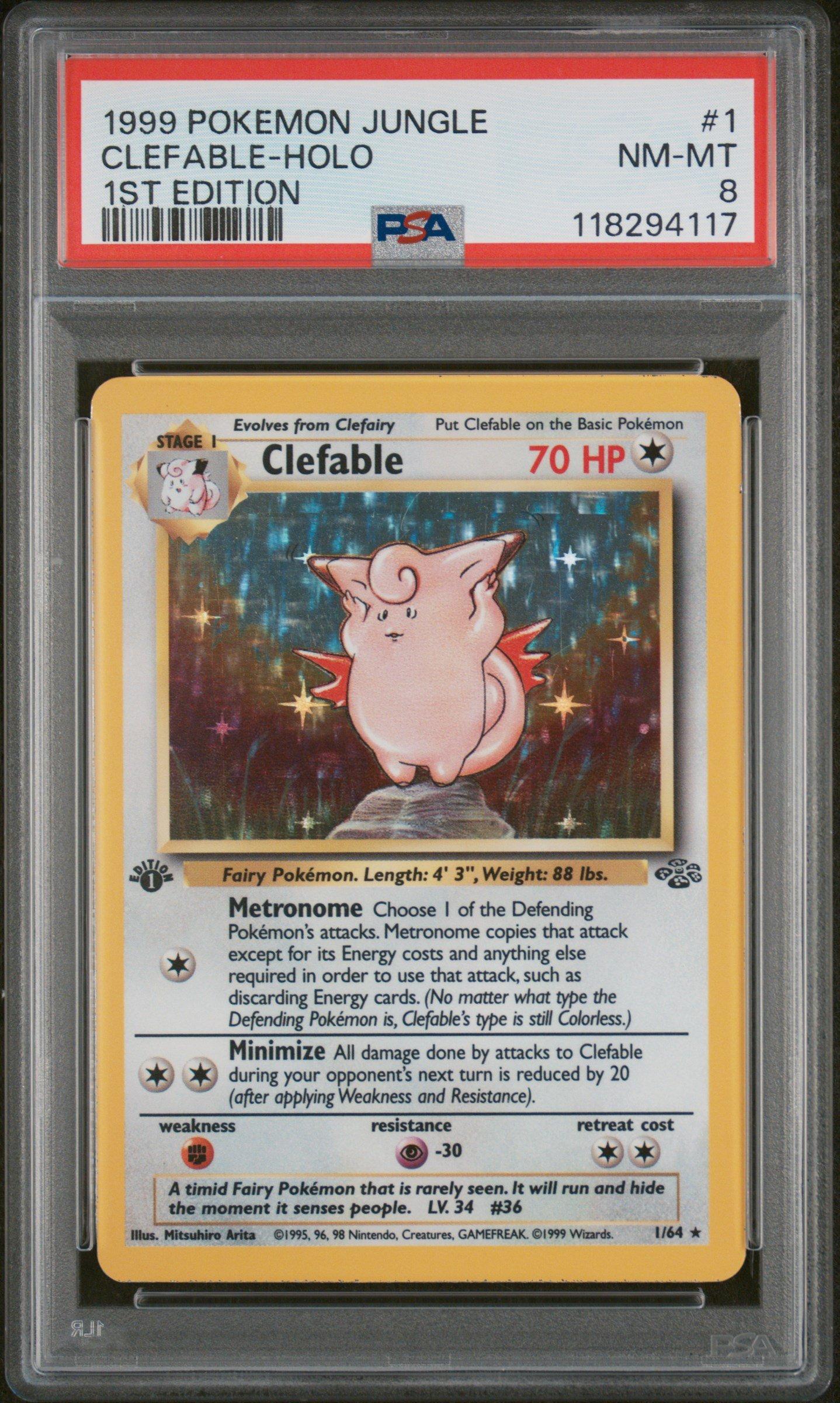 1999 Pokemon Jungle 1 Clefable-holo 1st Edition PSA 8