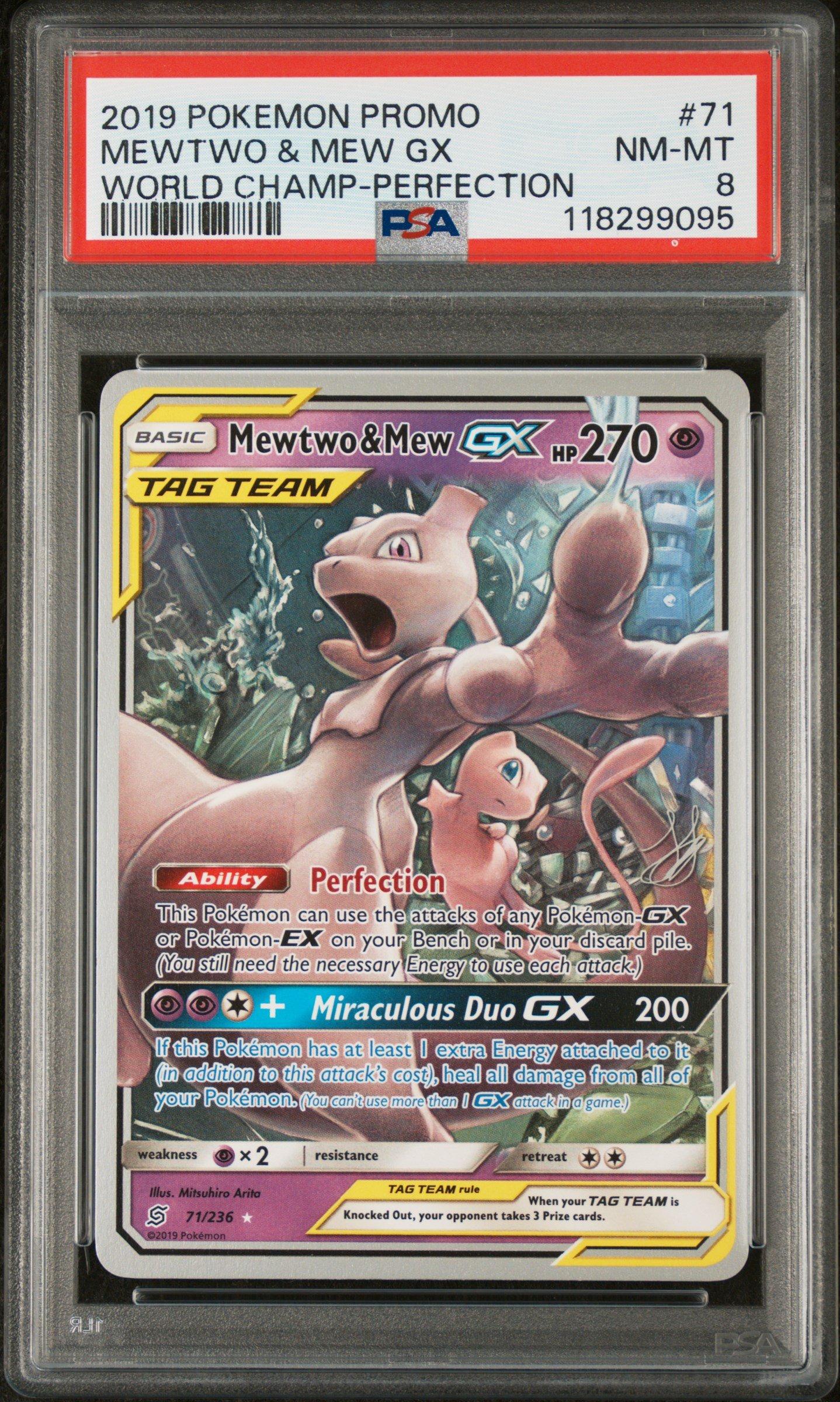 2019 Pokemon World Championships Promo 71 Mewtwo & Mew Gx Perfection PSA