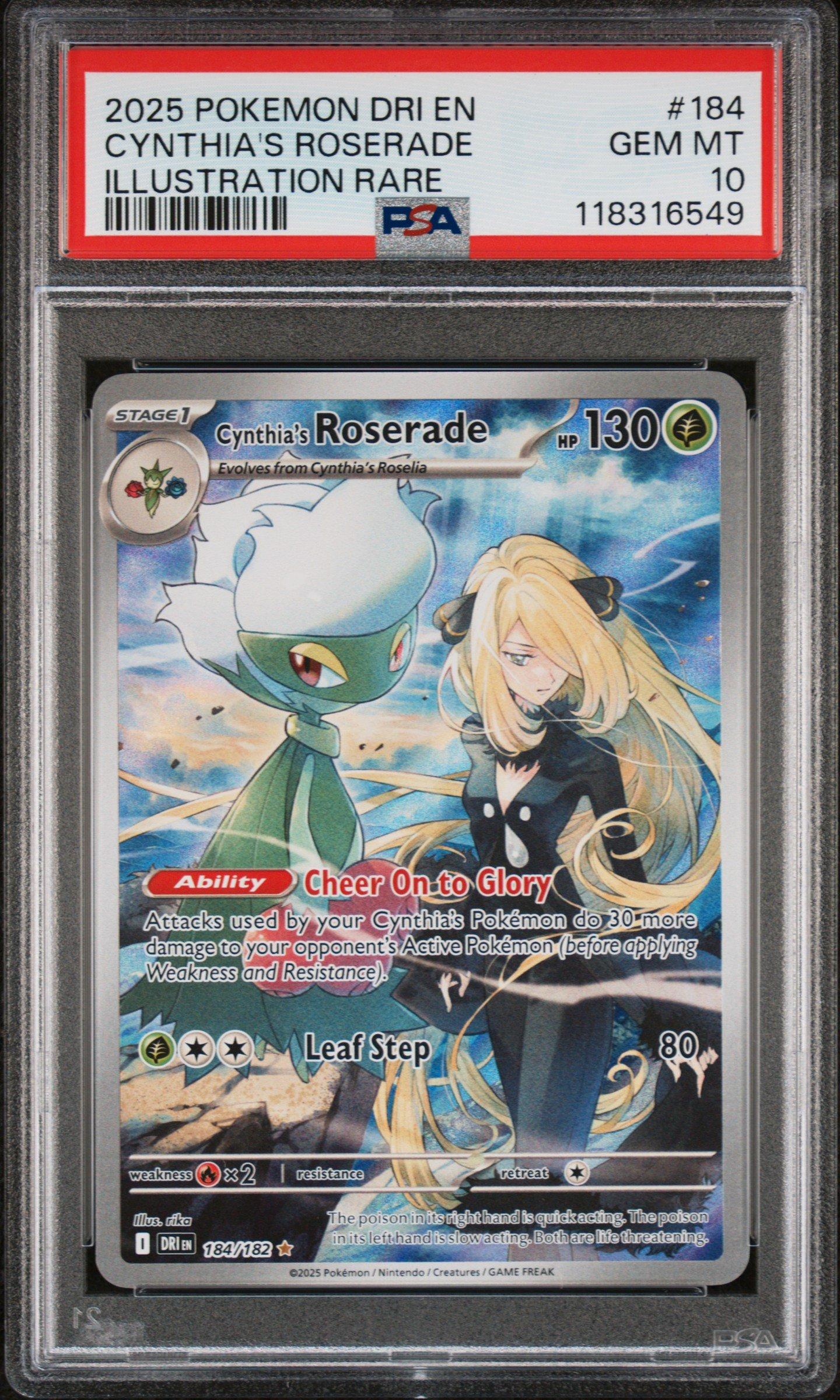 2025 Pokemon Dri En-destined Rivals 184 Cynthia's Roserade Illustration Rare PSA
