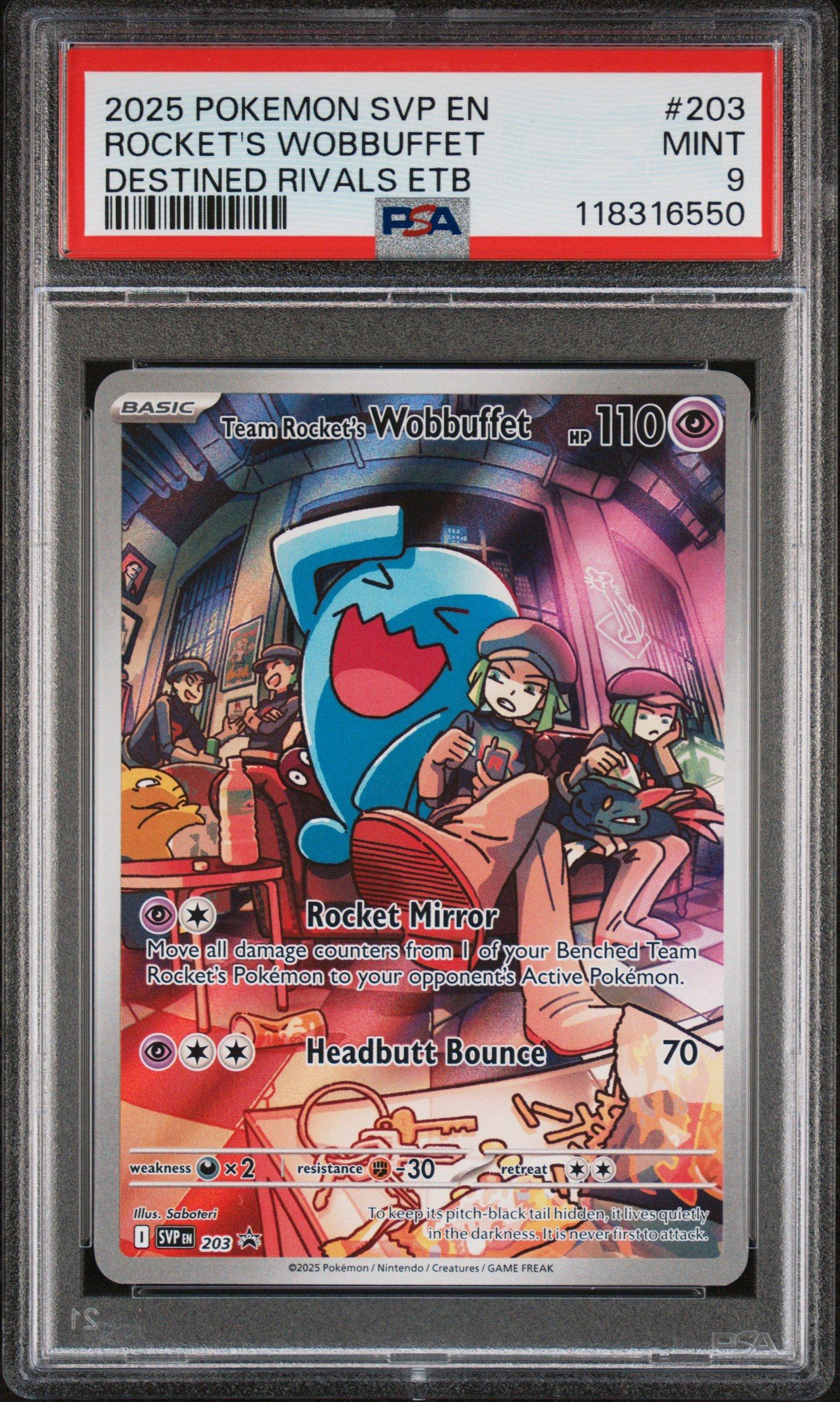 2025 Pokemon Svp En-sv Black Star Promo 203 Team Rocket's Wobbuffet Destined Rivals Elite Trainer Box PSA