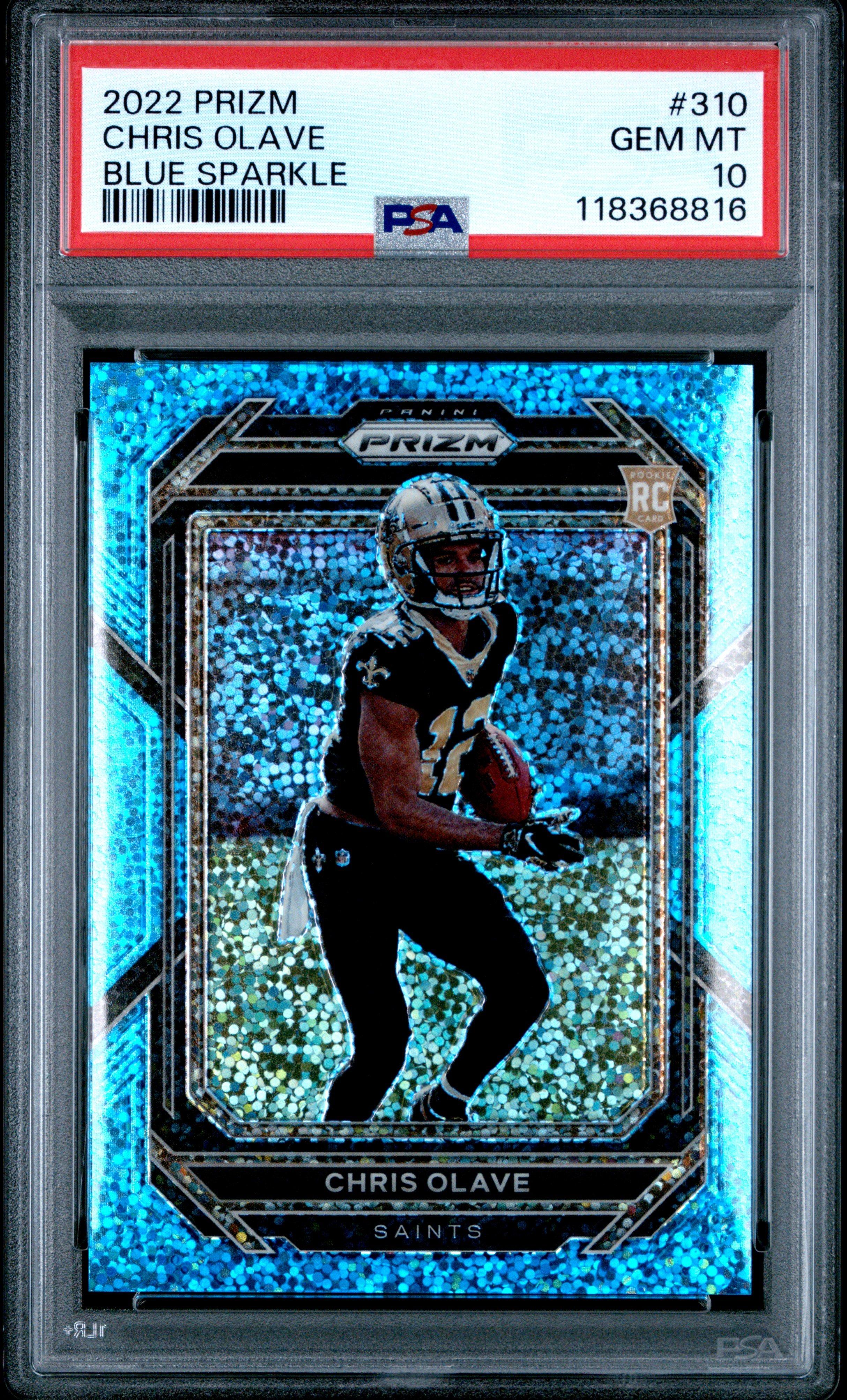 2022 Panini Prizm 310 Chris Olave Blue Sparkle PSA 10