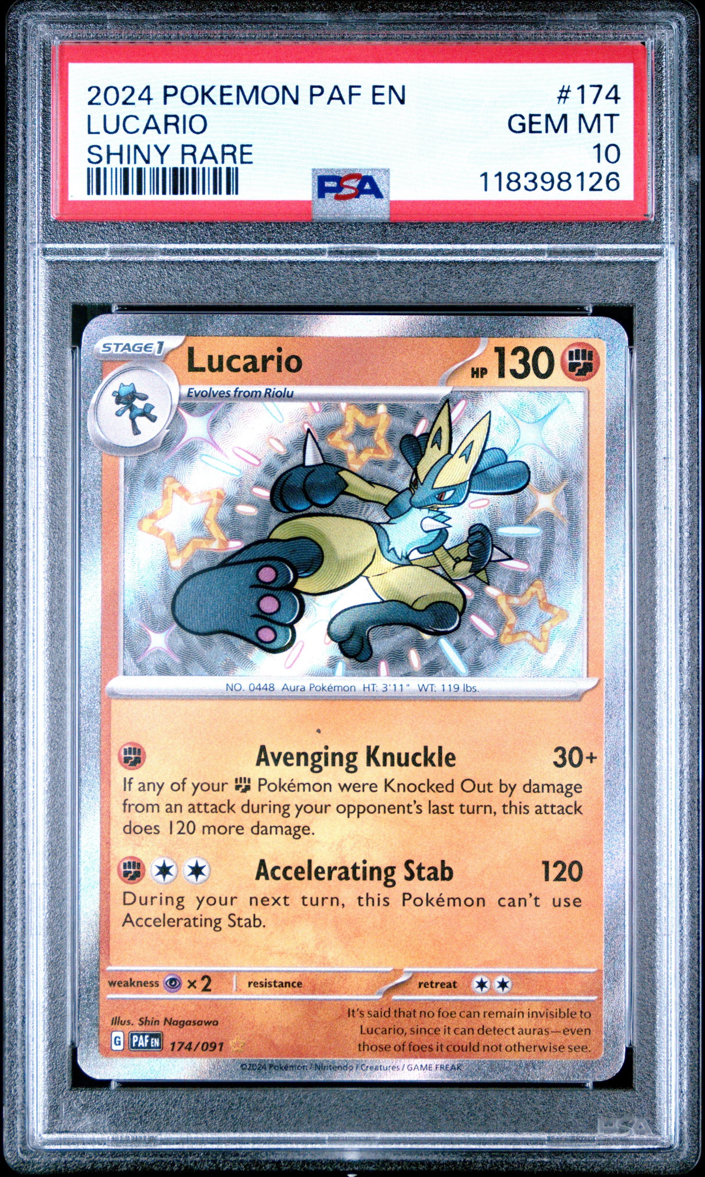 2024 Pokemon Paf En-paldean Fates 174 Lucario Shiny Rare PSA 10