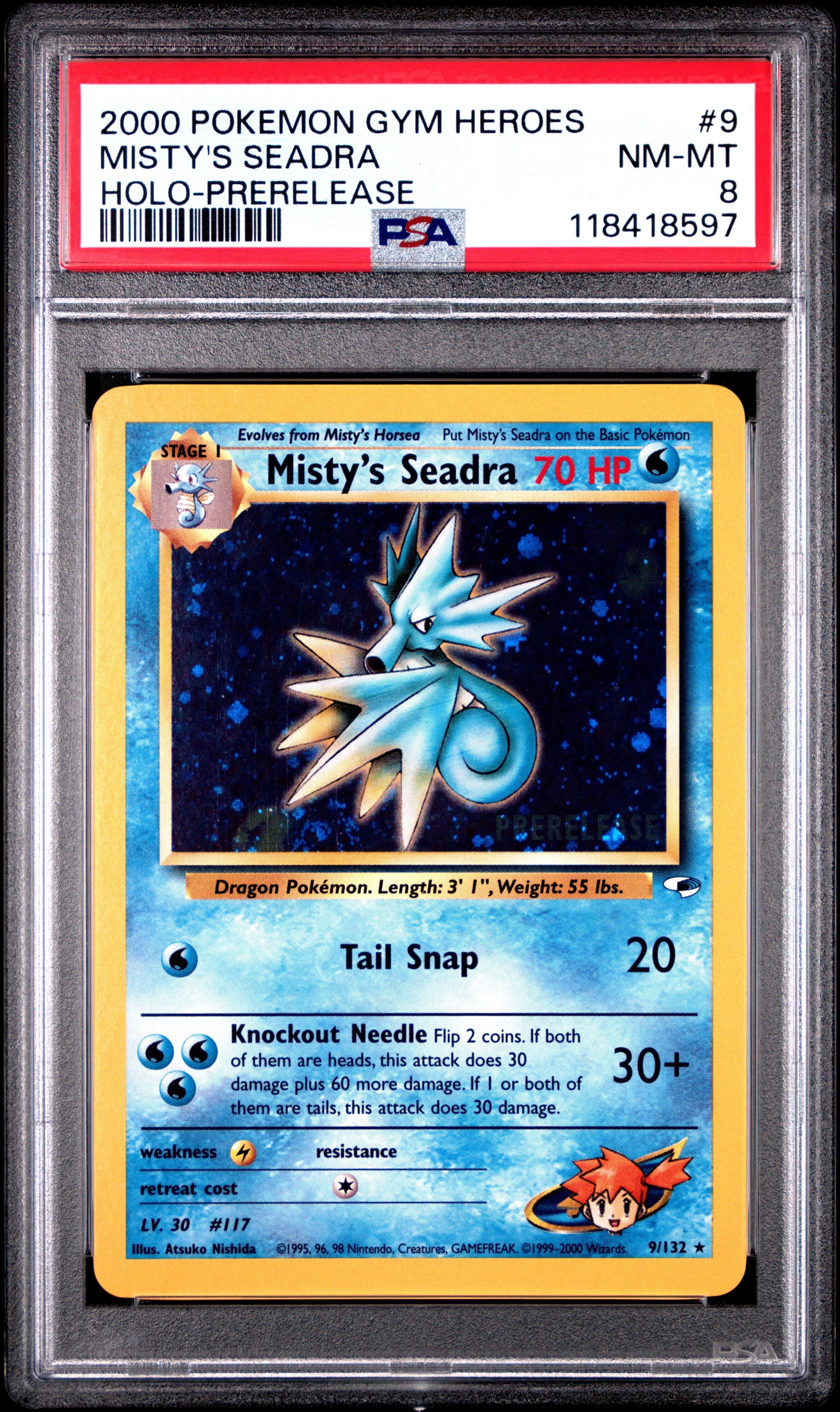 2000 Pokemon Gym Heroes 9 Misty's Seadra Holo-prerelease PSA