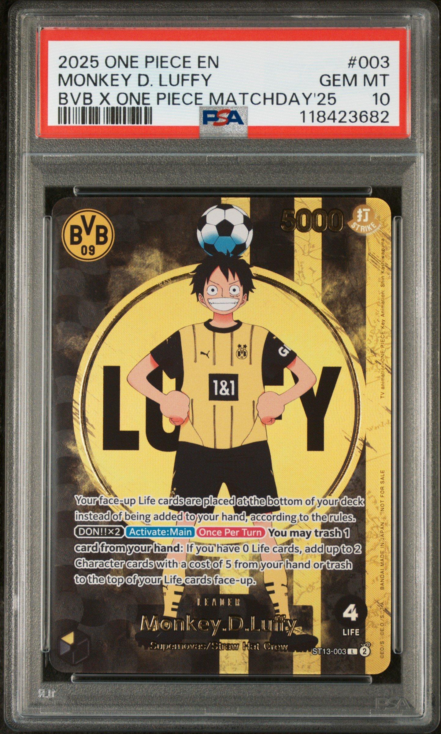 2025 ONE PIECE EN ルフィ #003 GEM MT 10 2025 One Piece Promos 003 Monkey D. Luffy Bvb X One Piece Matchday