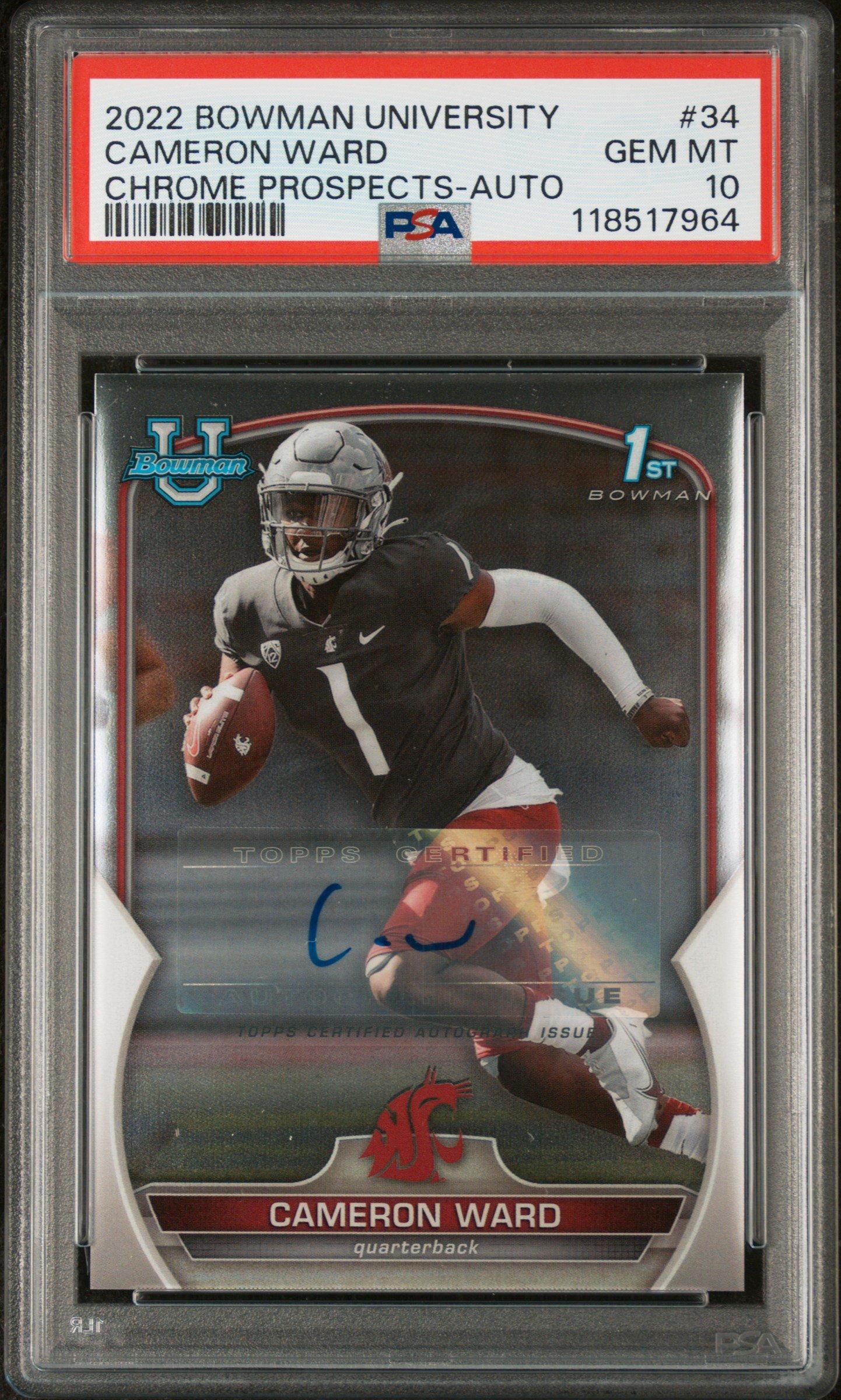 2022 Bowman University Chrome Prospects 34 Cameron Ward Autograph PSA 10