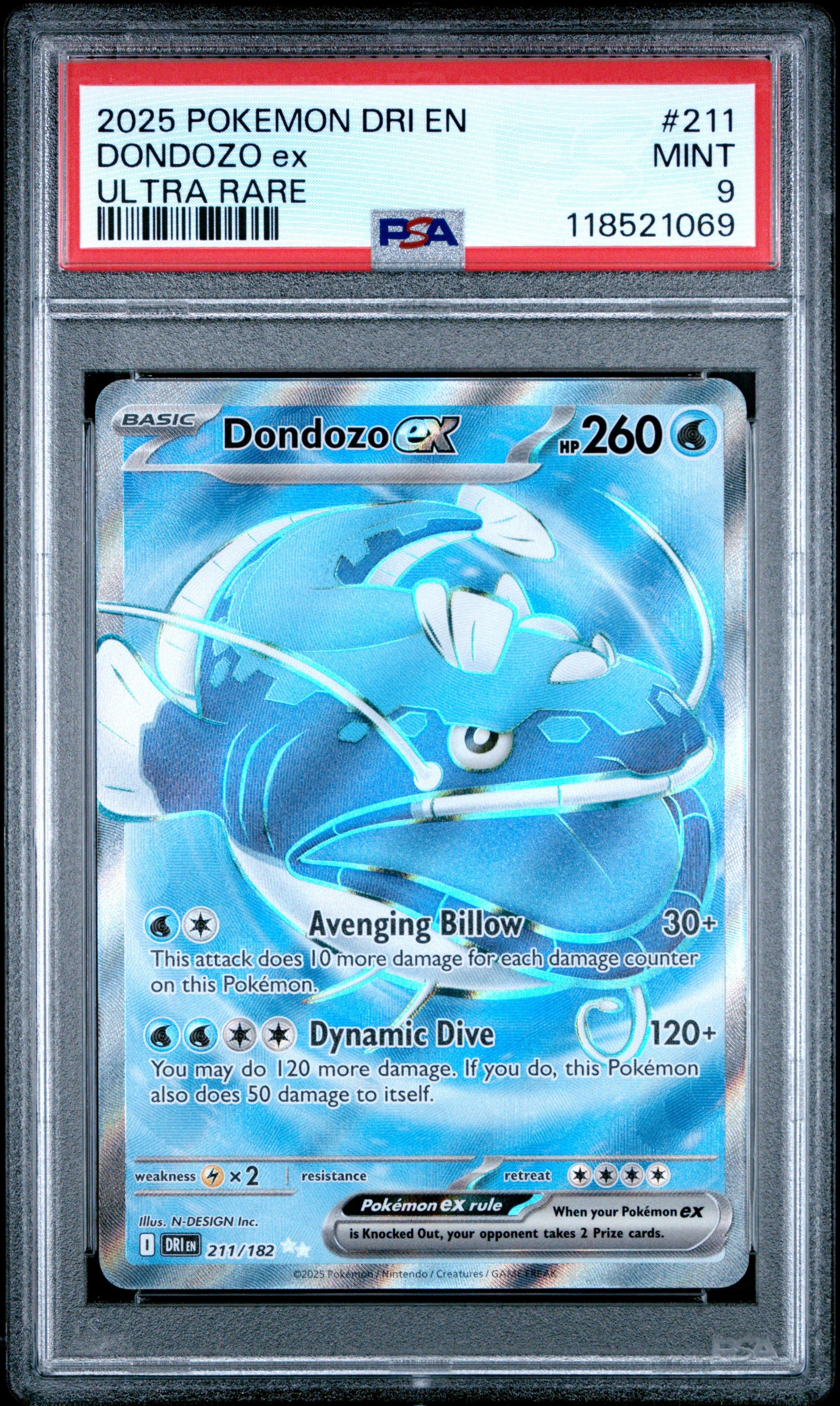 2025 Pokemon Dri En-destined Rivals 211 Dondozo Ex Ultra Rare PSA
