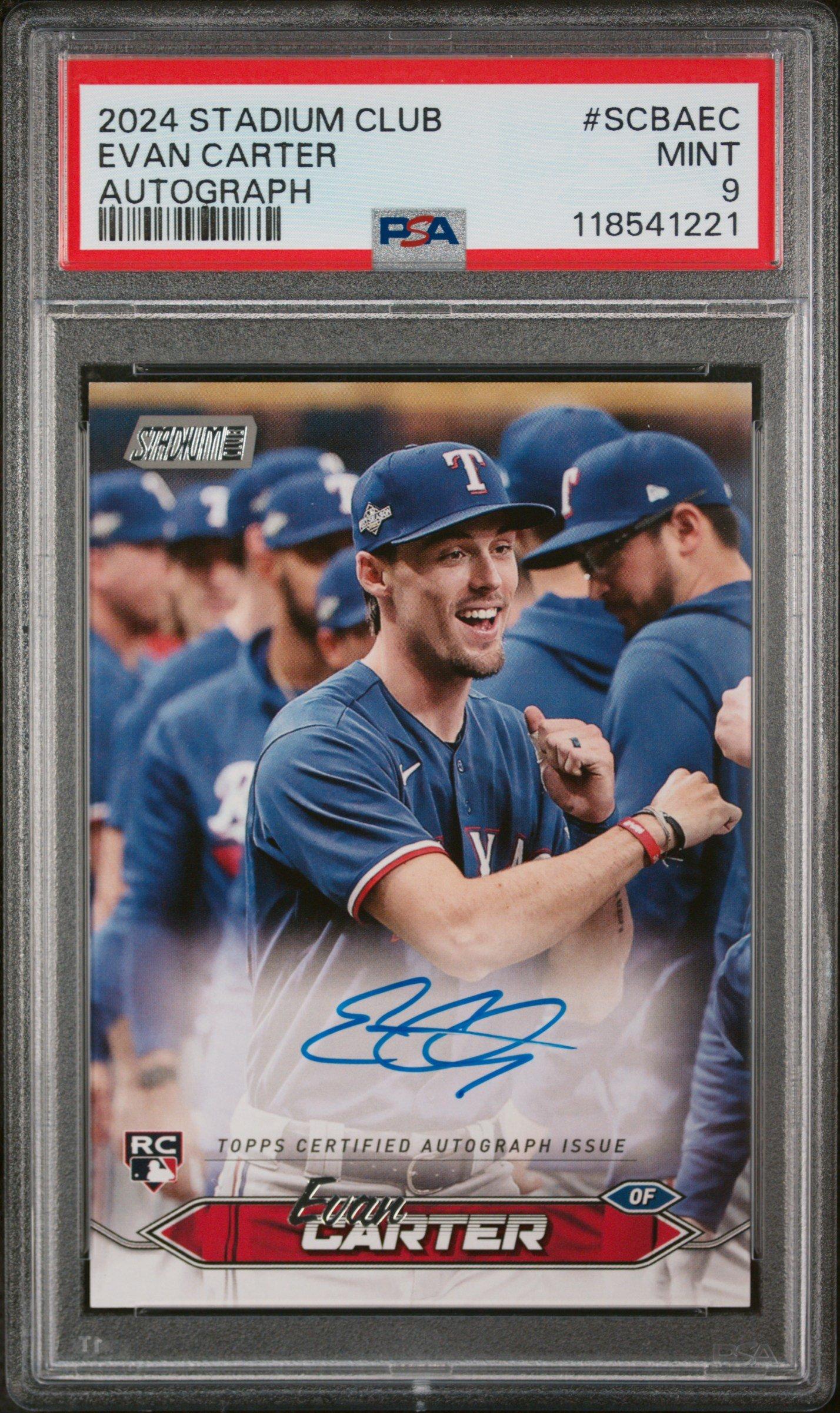 2024 Topps Stadium Club Base Autographs Scbaec Evan Carter PSA 9