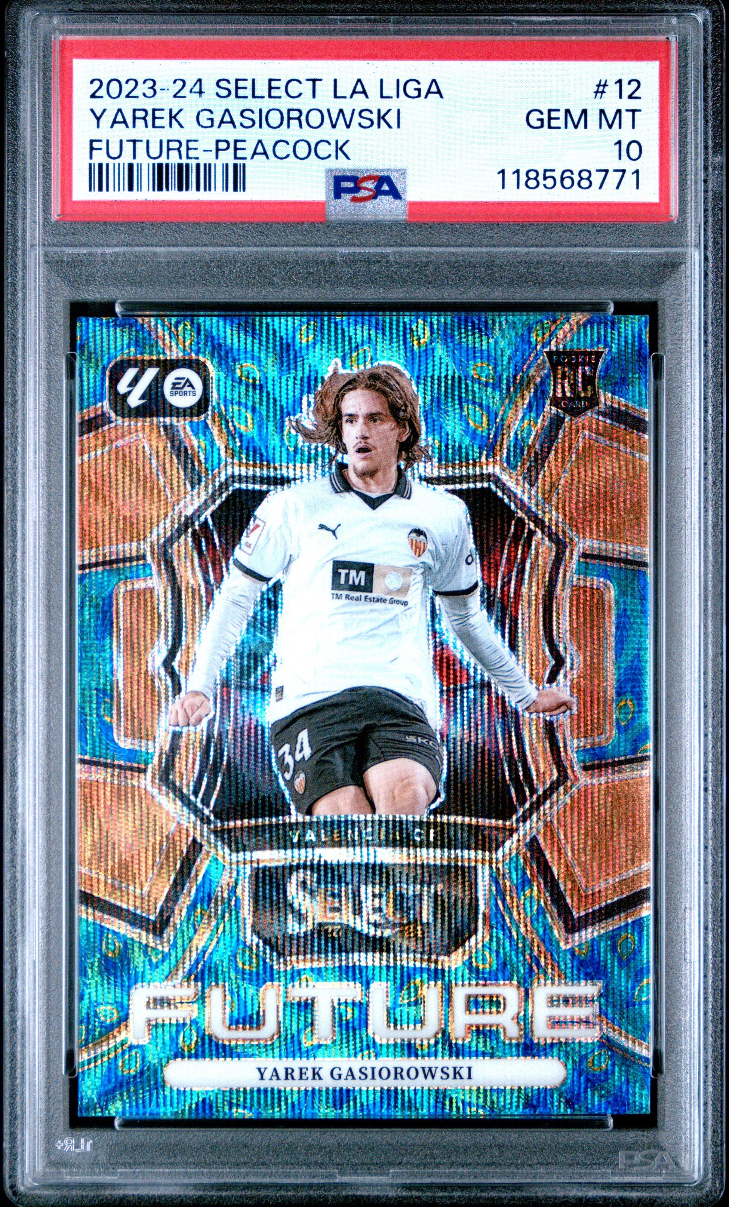 2023-24 Panini Select La Liga Select Future 12 Yarek Gasiorowski Peacock PSA 10