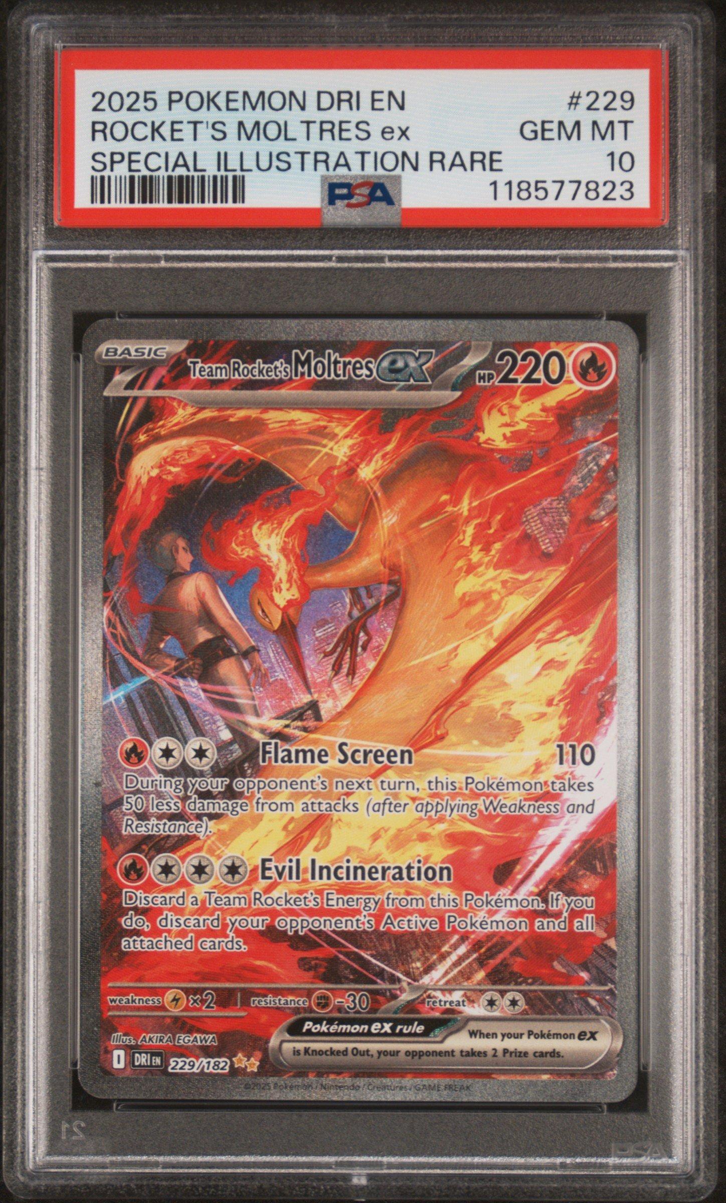 2025 Pokemon Dri En-destined Rivals 229 Team Rocket's Moltres Ex Special Illustration Rare PSA