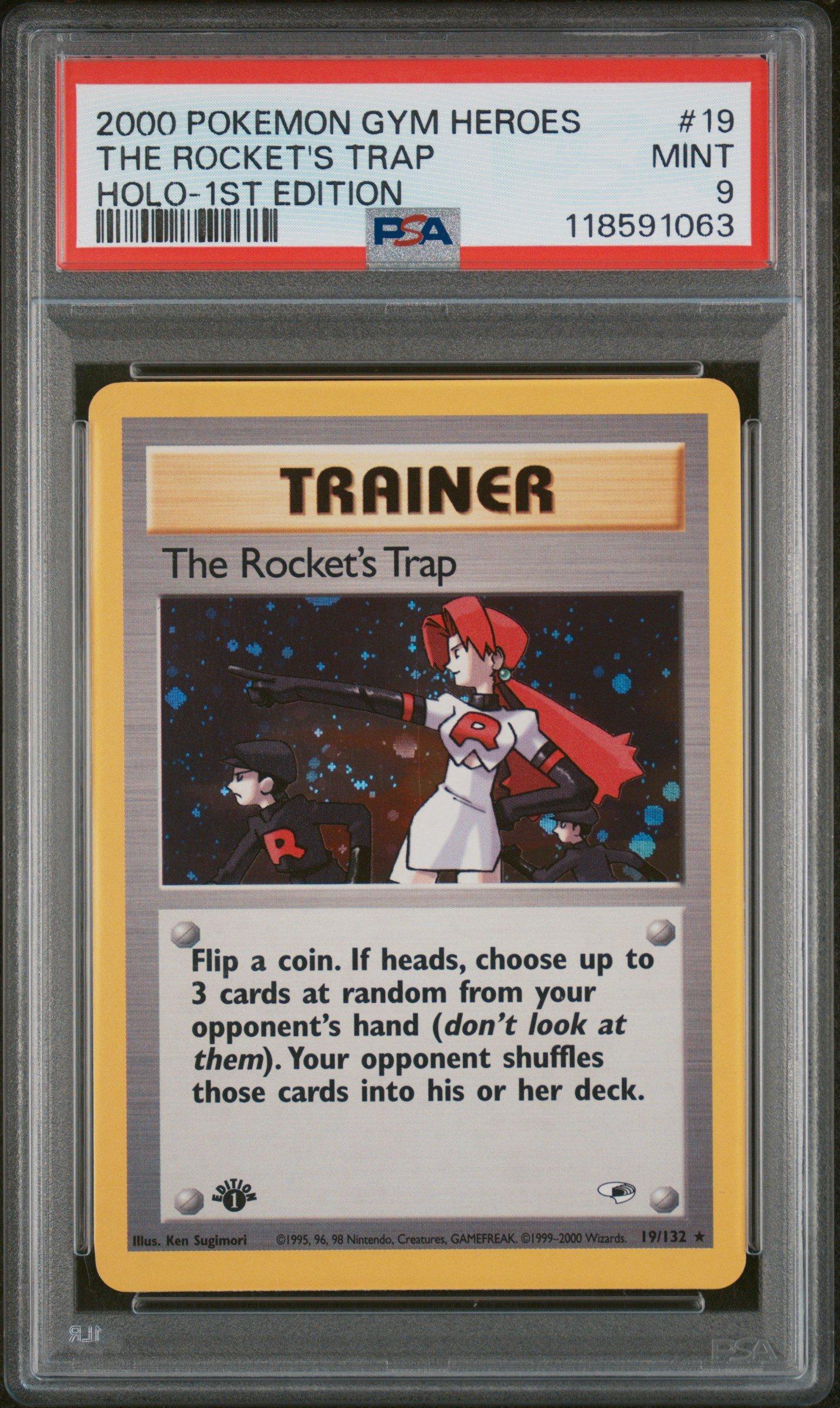 2000 Pokemon Gym Heroes 19 The Rocket's Trap Holo-1st Edition PSA