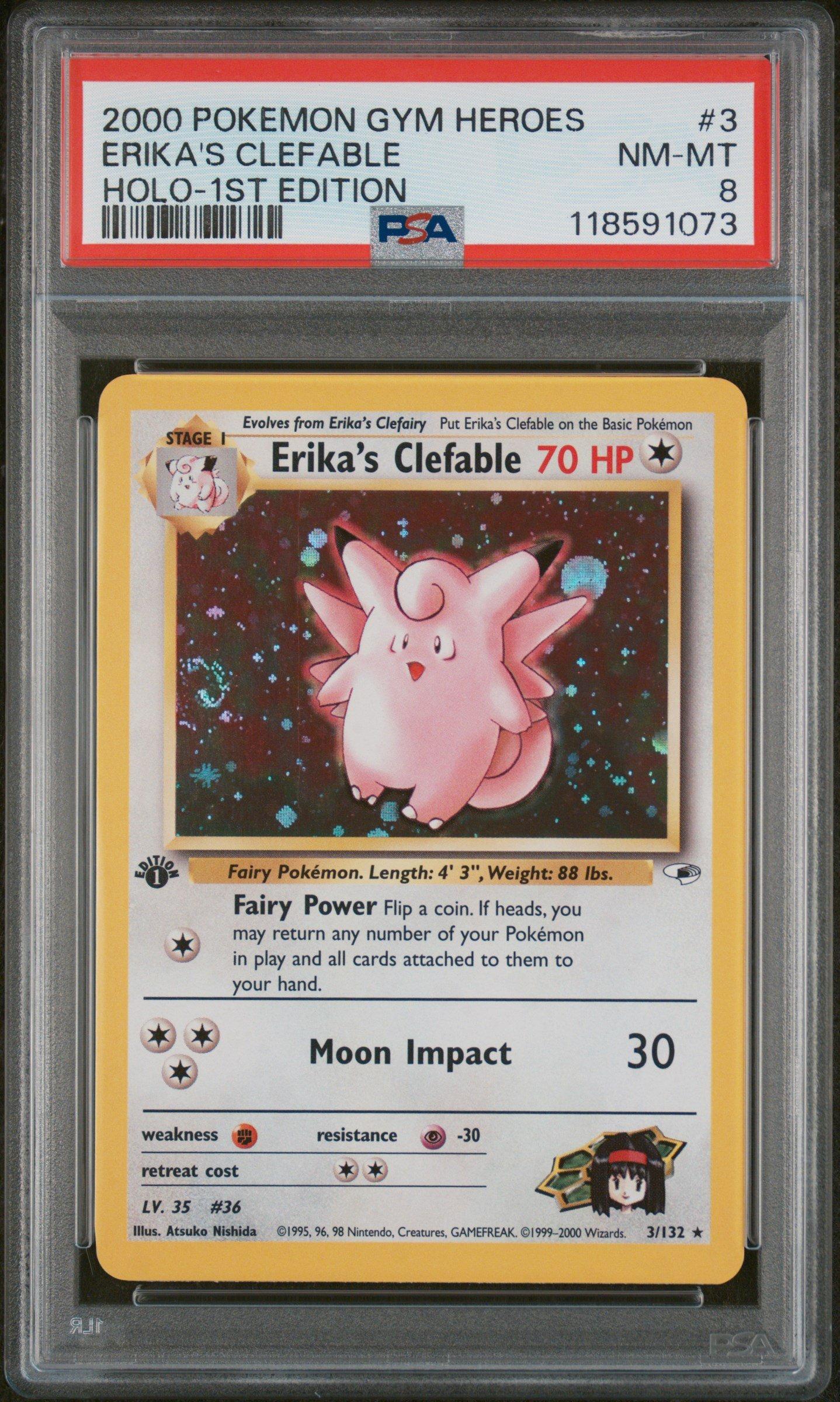 2000 Pokemon Gym Heroes 3 Erika's Clefable Holo-1st Edition PSA 8