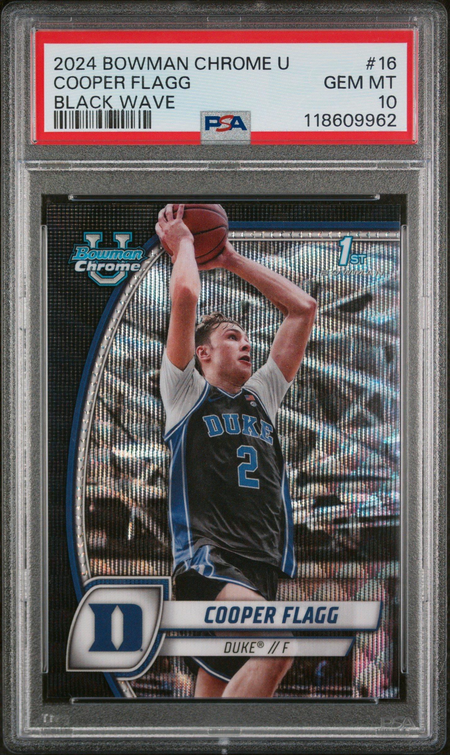 2024 Bowman Chrome University 16 Cooper Flagg Black Wave PSA