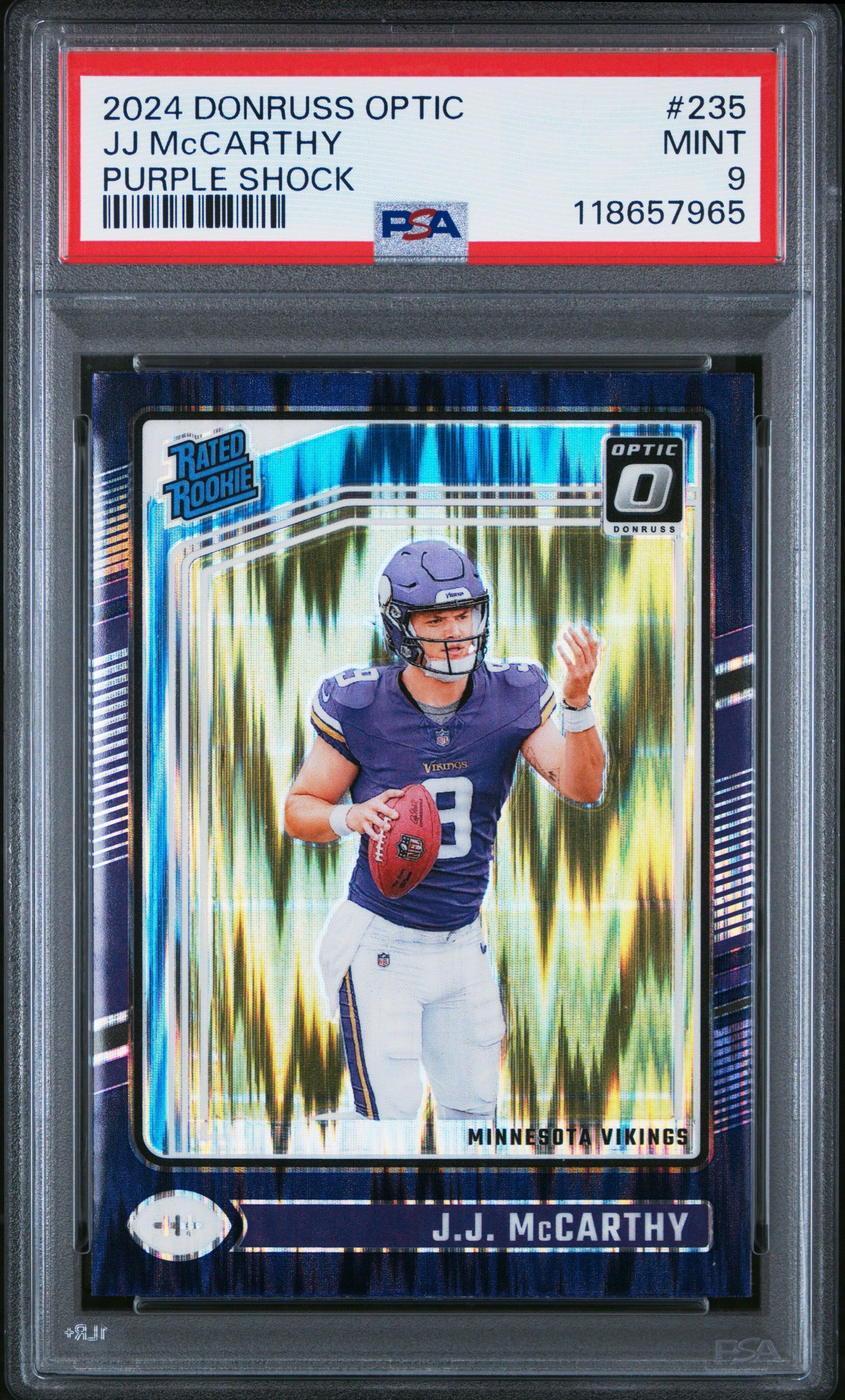 2024 Panini Donruss Optic 235 Jj Mccarthy Purple Shock PSA 9 