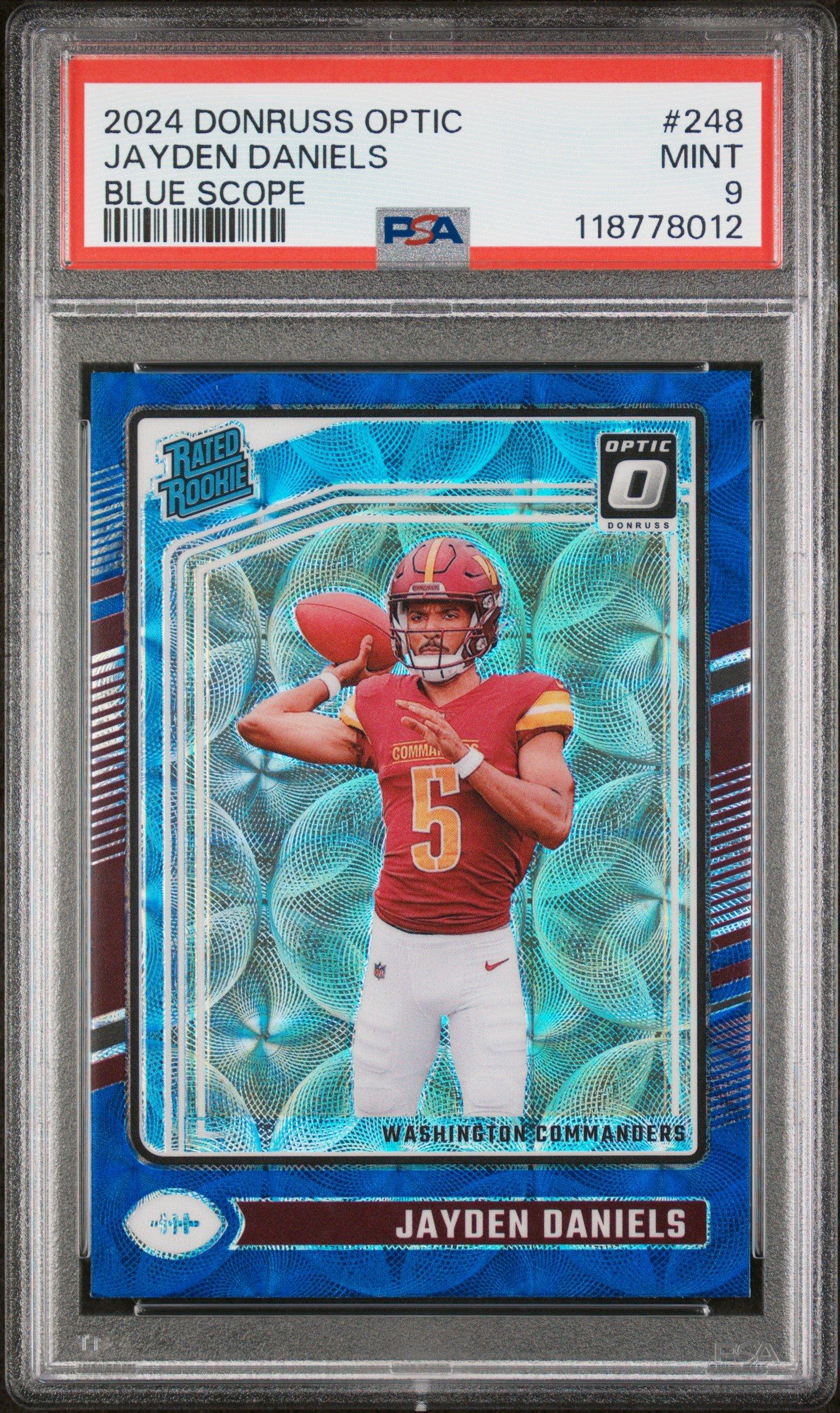 2024 Panini Donruss Optic 248 Jayden Daniels Blue Scope PSA 9