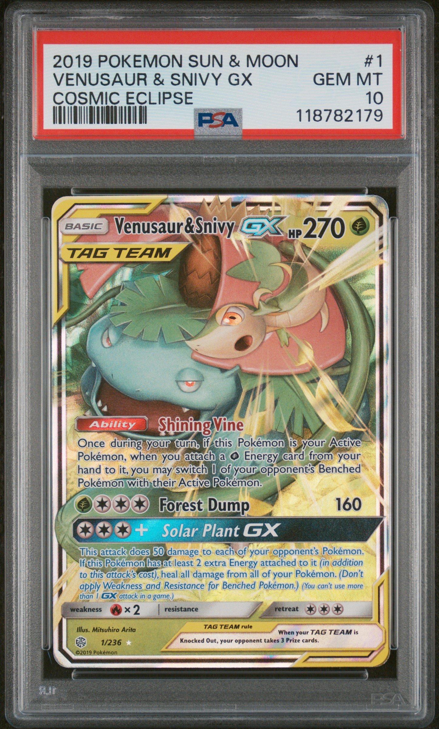 2019 Pokemon Sun & Moon Cosmic Eclipse 1 Venusaur & Snivy Gx PSA