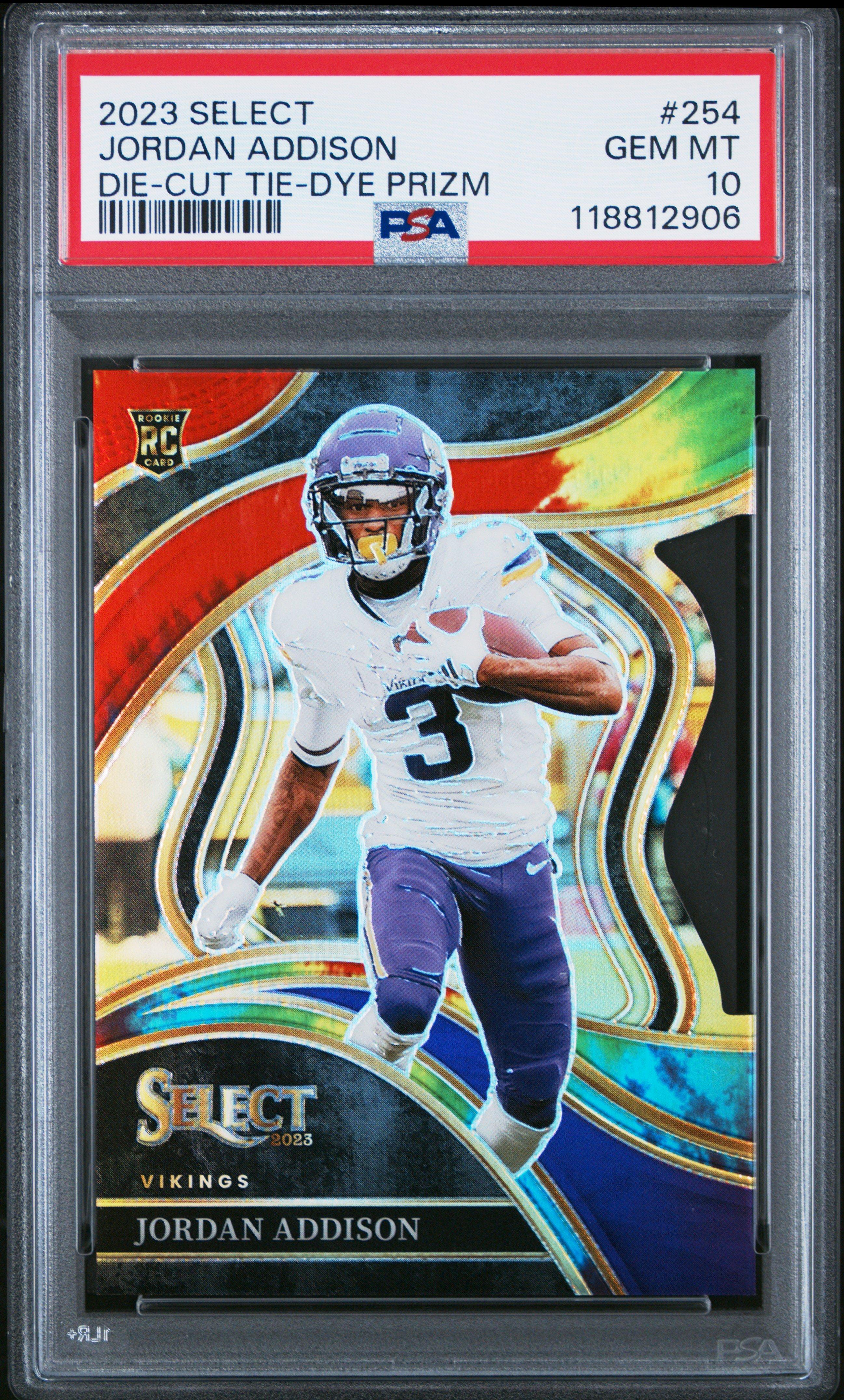 2023 Panini Select 254 Jordan Addison Die-cut Tie-dye Prizm PSA 10