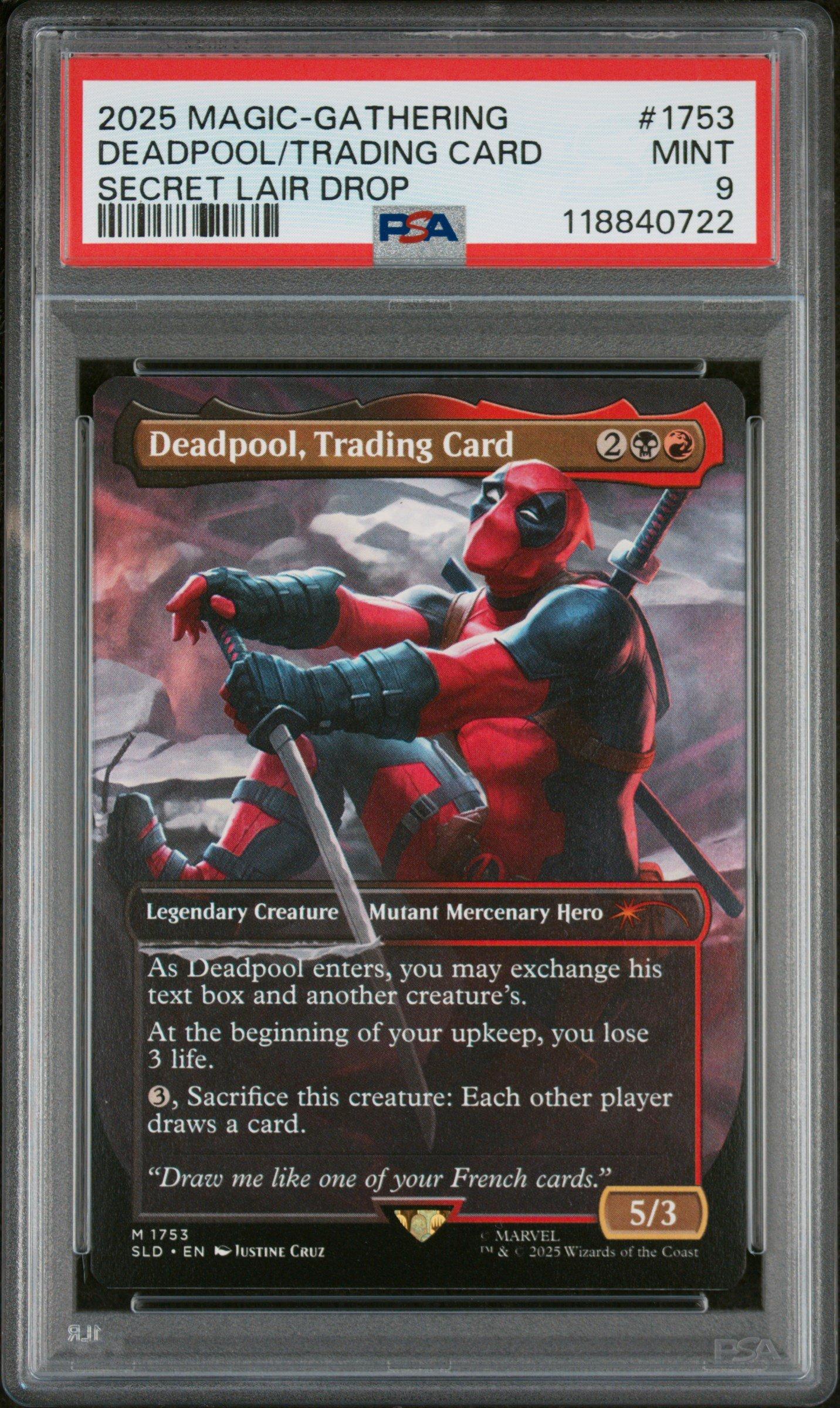 2025 Magic The Gathering Secret Lair Drop 1753 Deadpool, Trading Card PSA 9