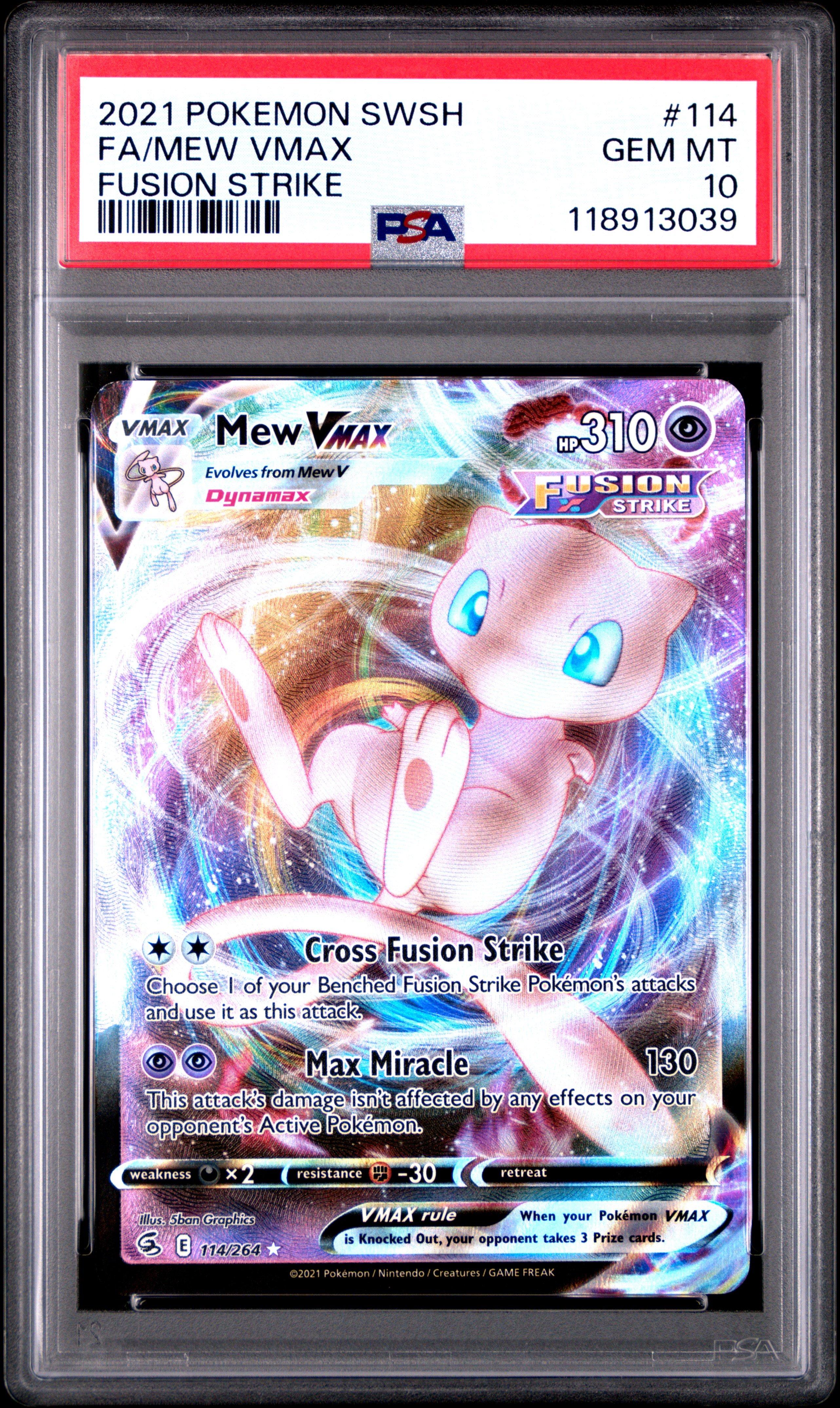 2021 Pokemon Sword & Shield Fusion Strike 114 Full Art/mew Vmax PSA