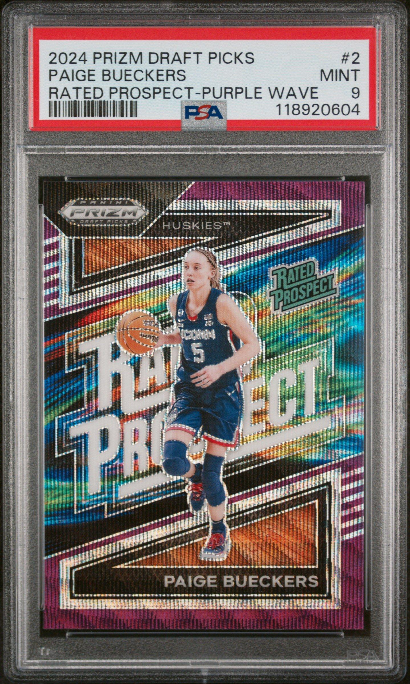 2024 Panini Prizm Draft Picks Rated Prospect 2 Paige Bueckers Purple Wave PSA 9