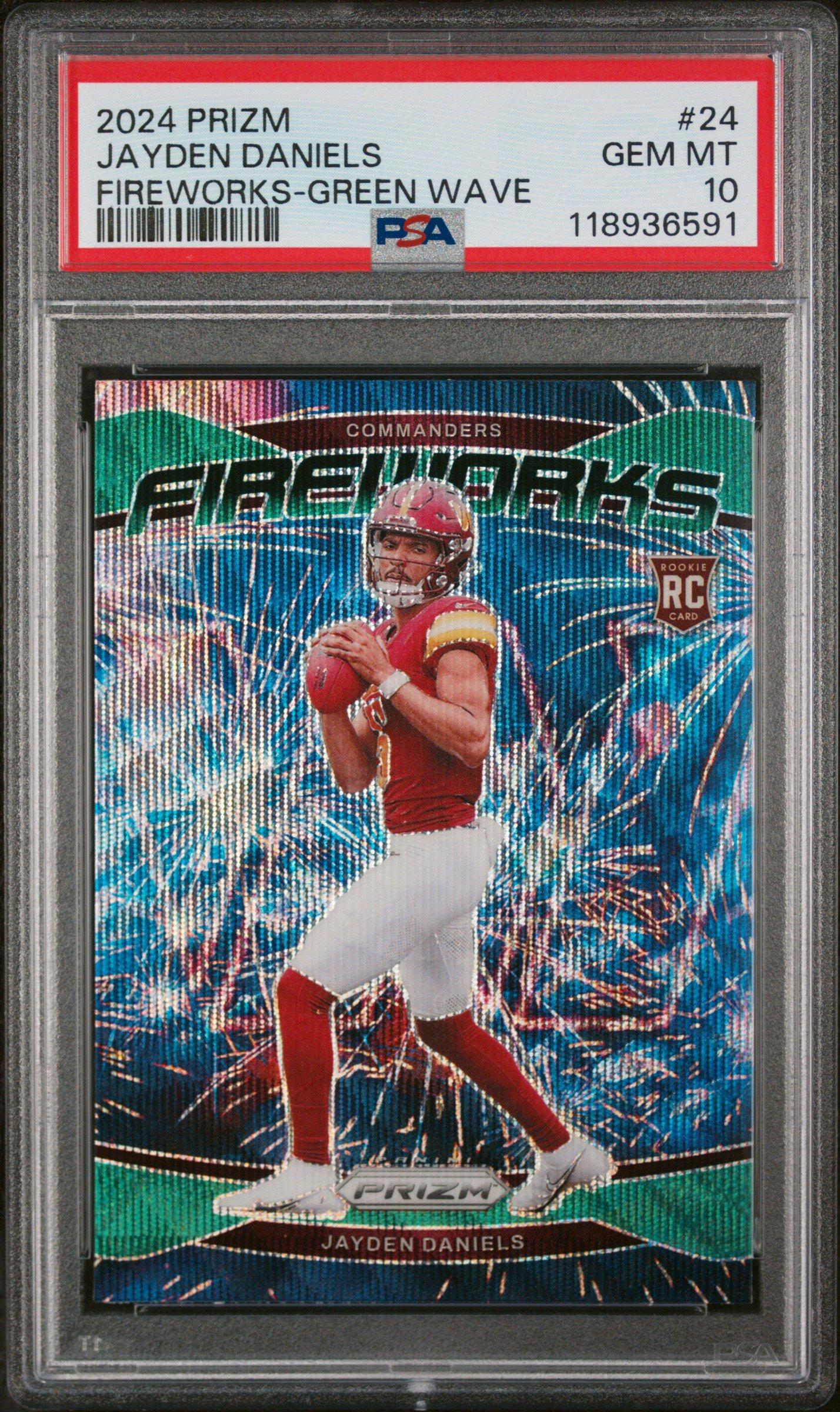 2024 Panini Prizm Fireworks 24 Jayden Daniels Green Wave PSA 10