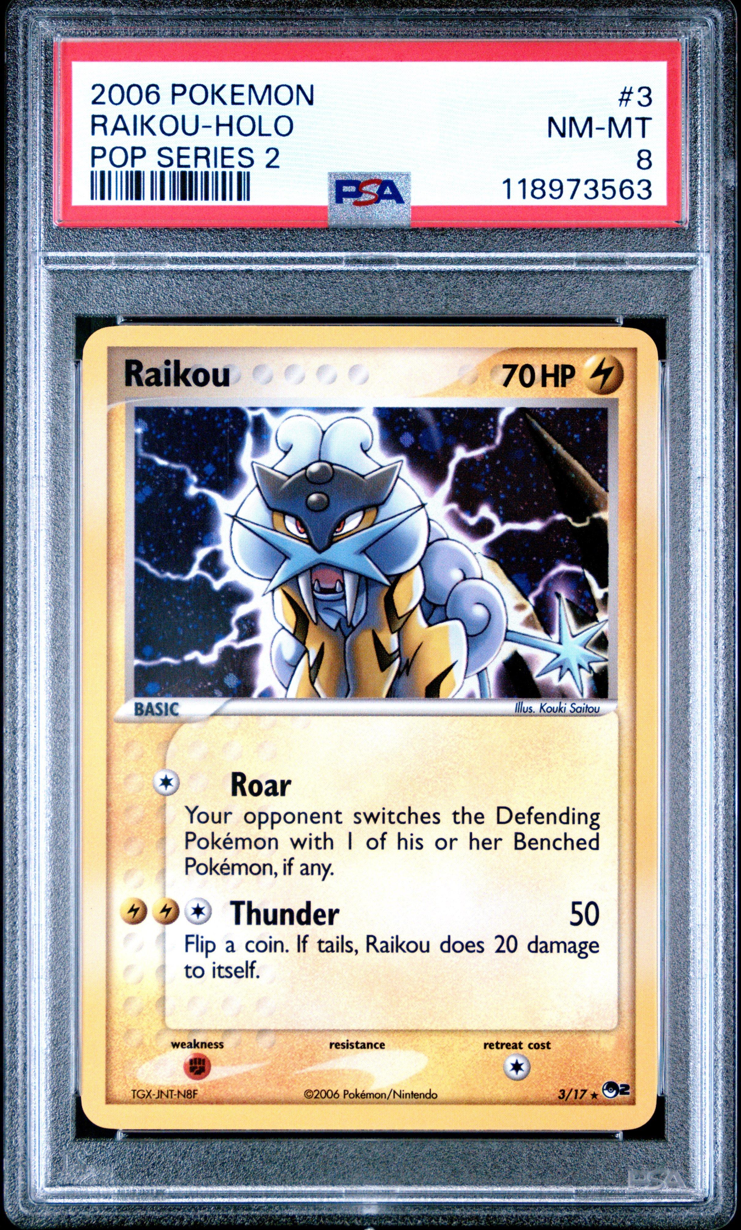 2006 Pokemon Pop Series 2 3 Raikou-holo PSA 8