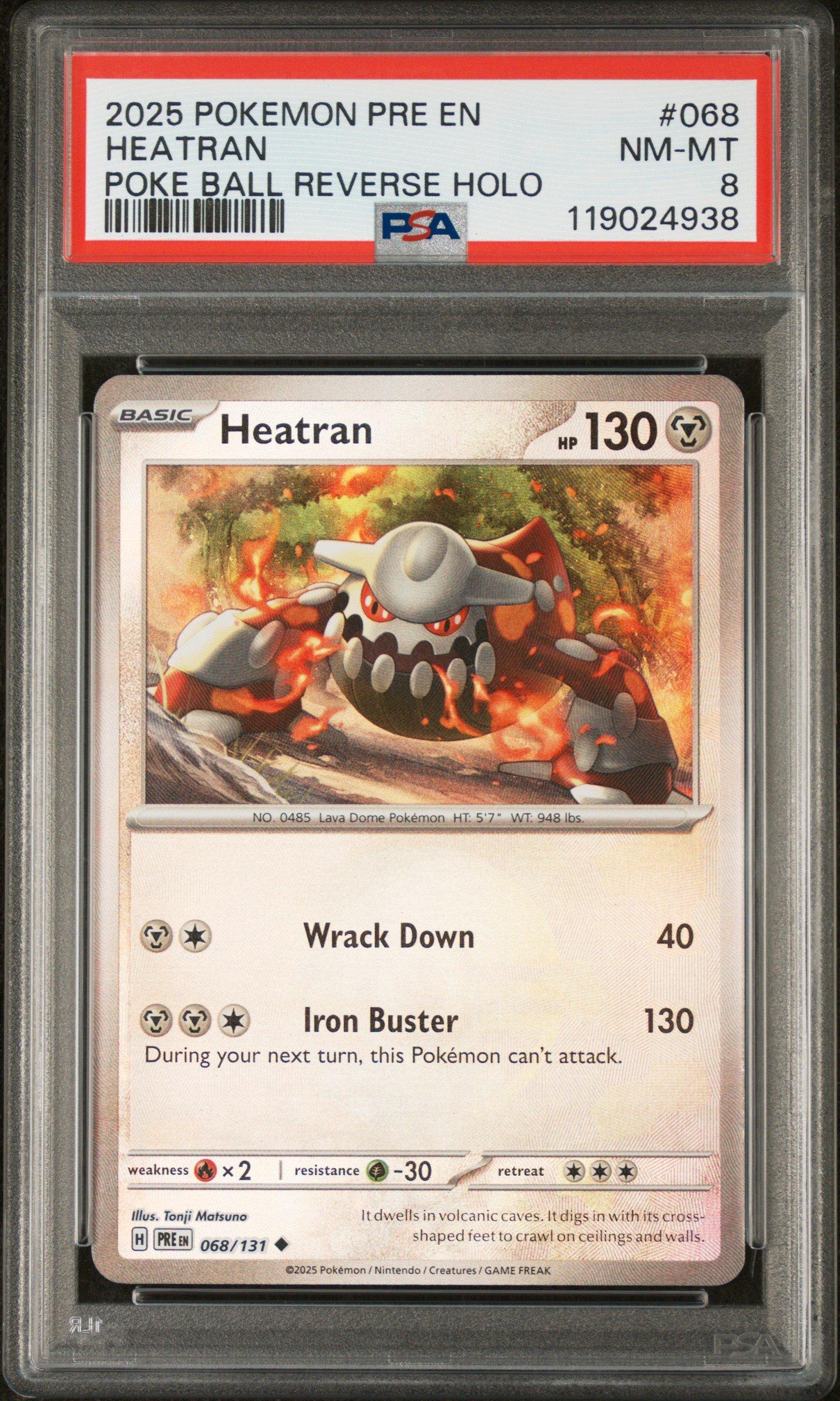 2025 Pokemon Pre En-prismatic Evolutions 068 Heatran Poke Ball Reverse Holo PSA 8