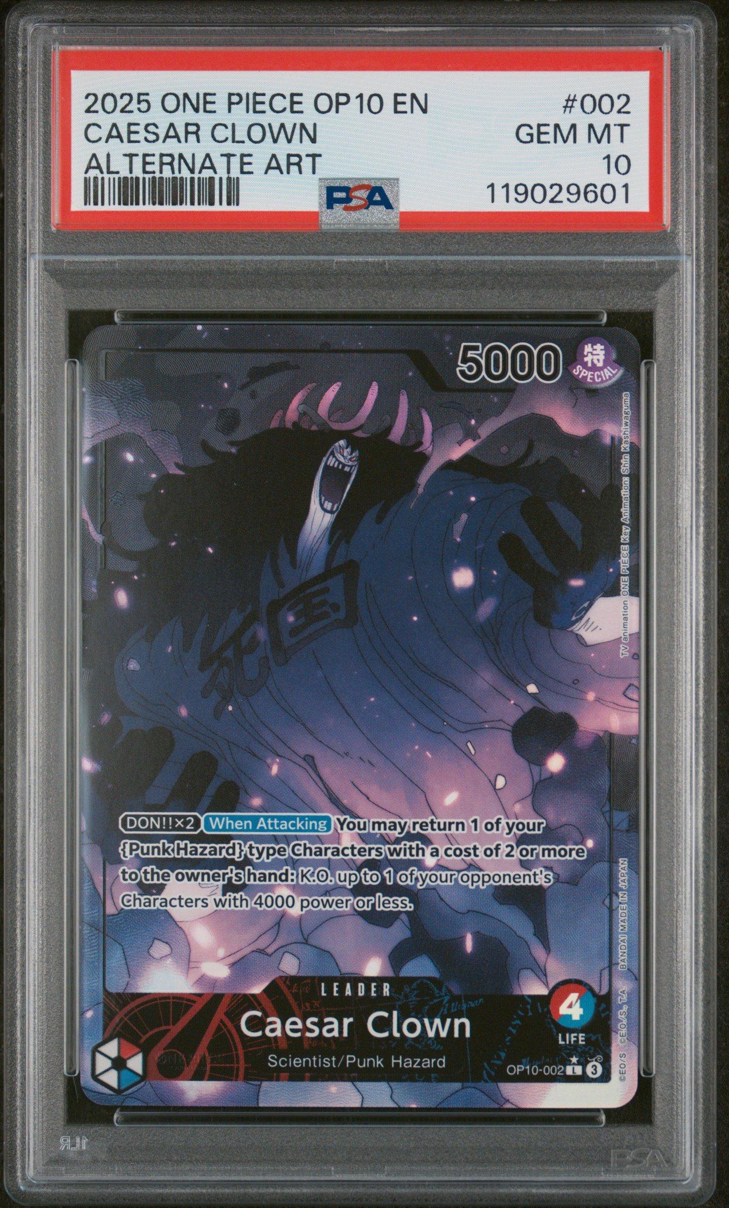 2025 One Piece Op10-royal Blood 002 Caesar Clown Alternate Art PSA