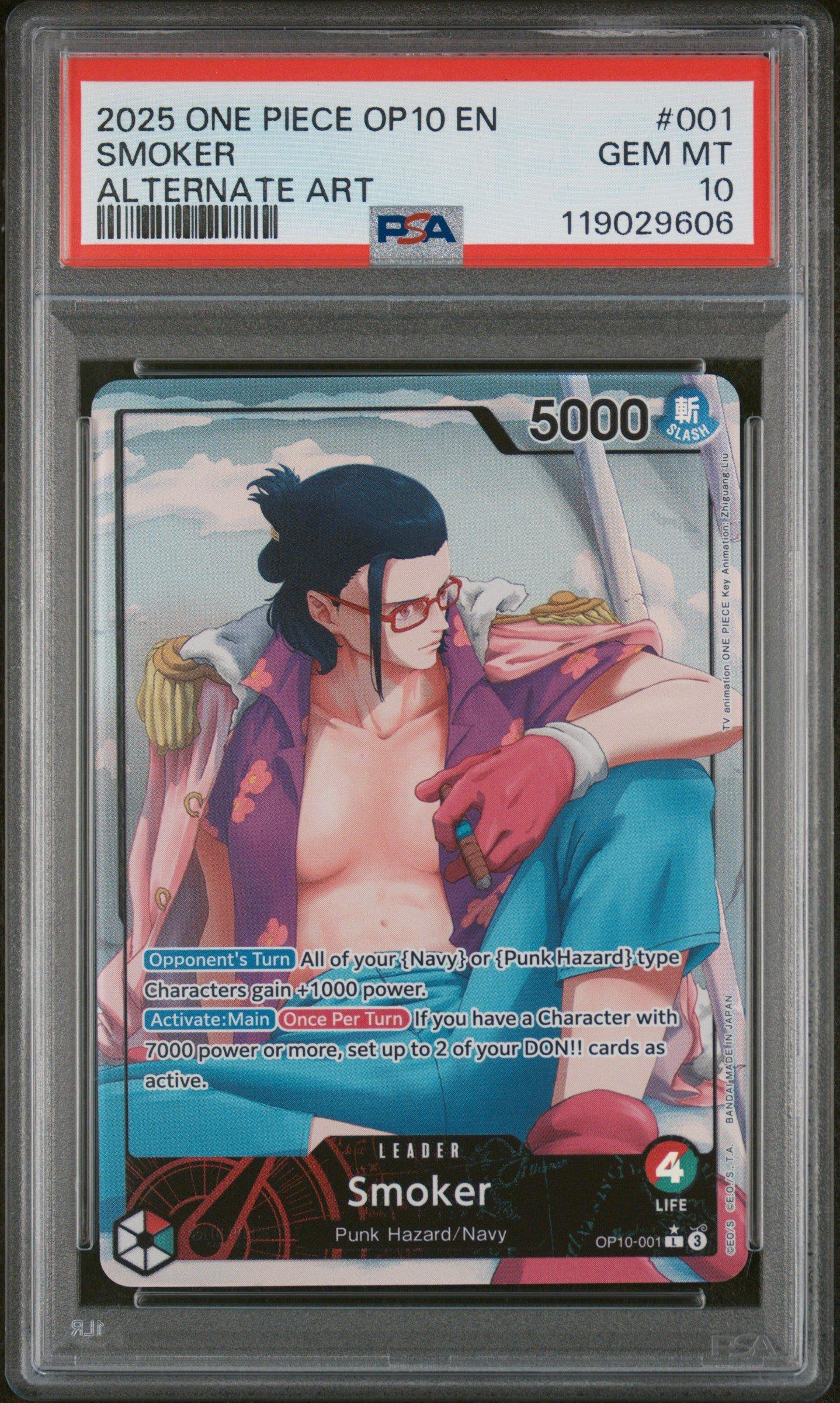 2025 One Piece Op10-royal Blood 001 Smoker Alternate Art PSA 10