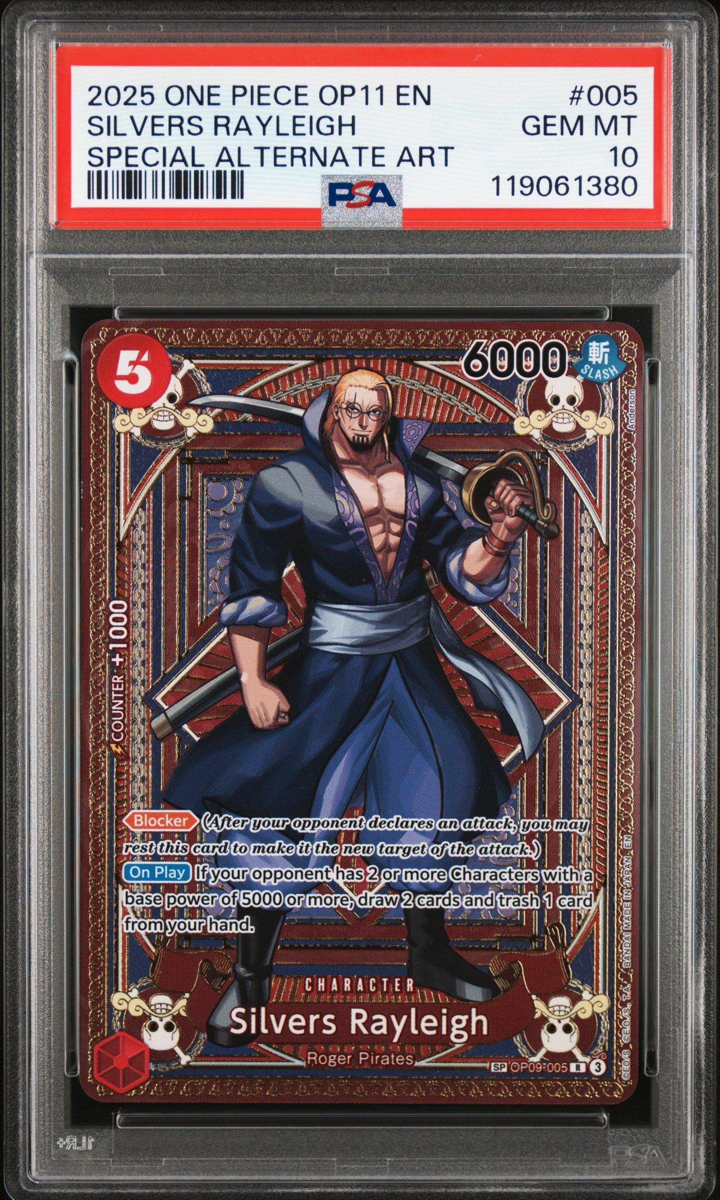 2025 One Piece Op11-a Fist Of Divine Speed 005 Silvers Rayleigh Special Alternate Art PSA 10