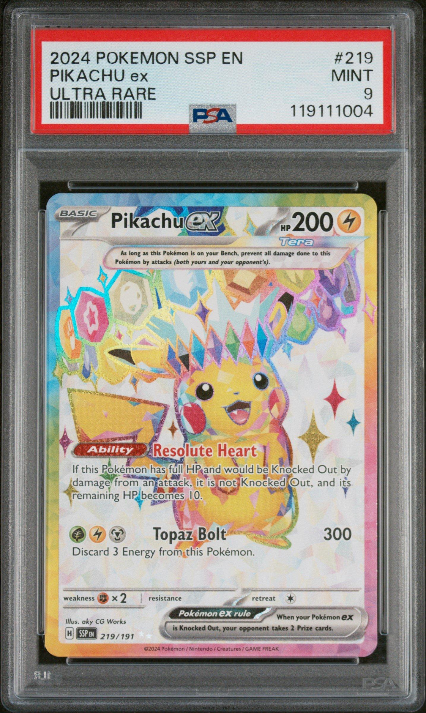 2024 Pokemon Ssp En-surging Sparks 219 Pikachu Ex Ultra Rare PSA 9