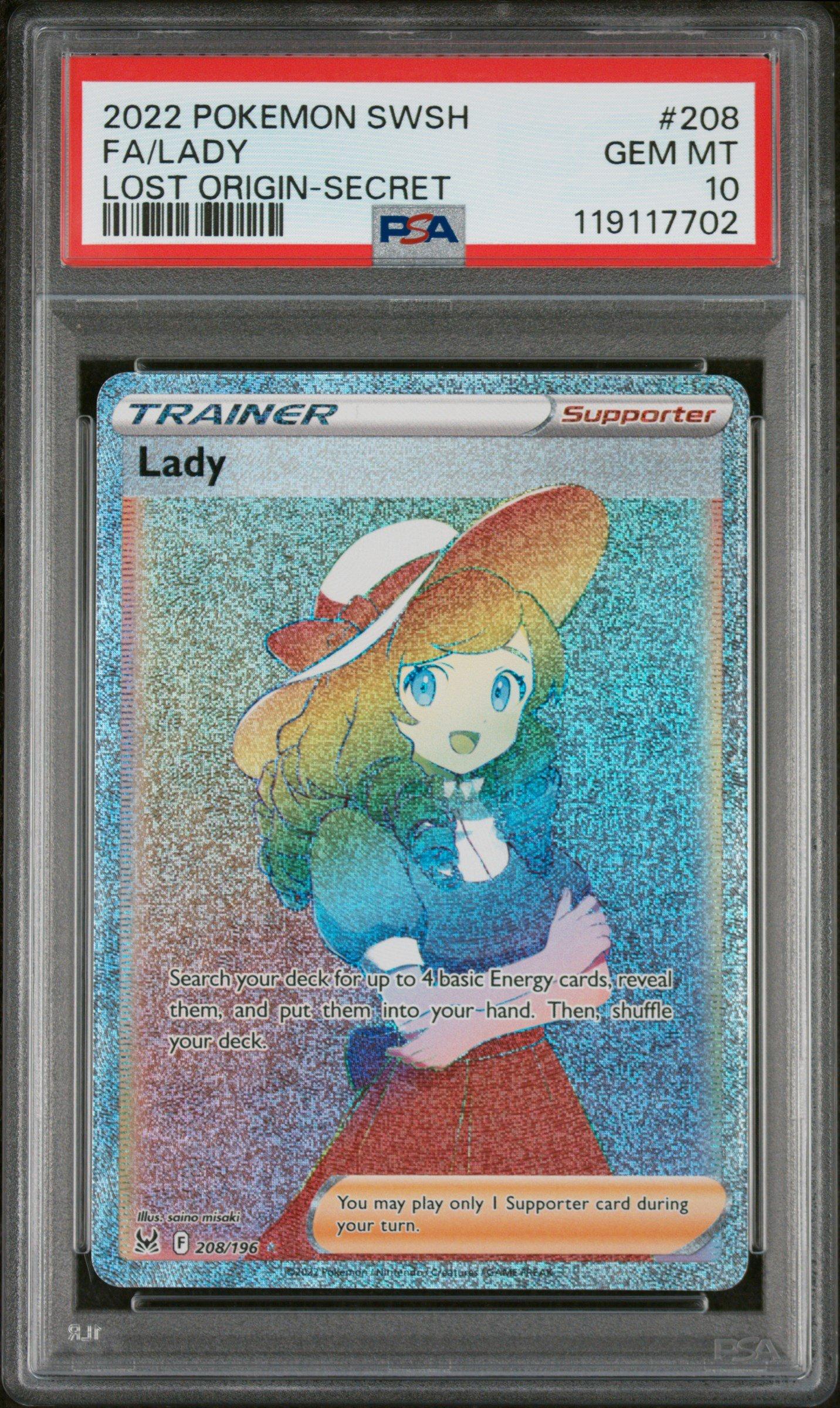 2022 Pokemon Sword & Shield Lost Origin 208 Full Art/lady Secret PSA 10