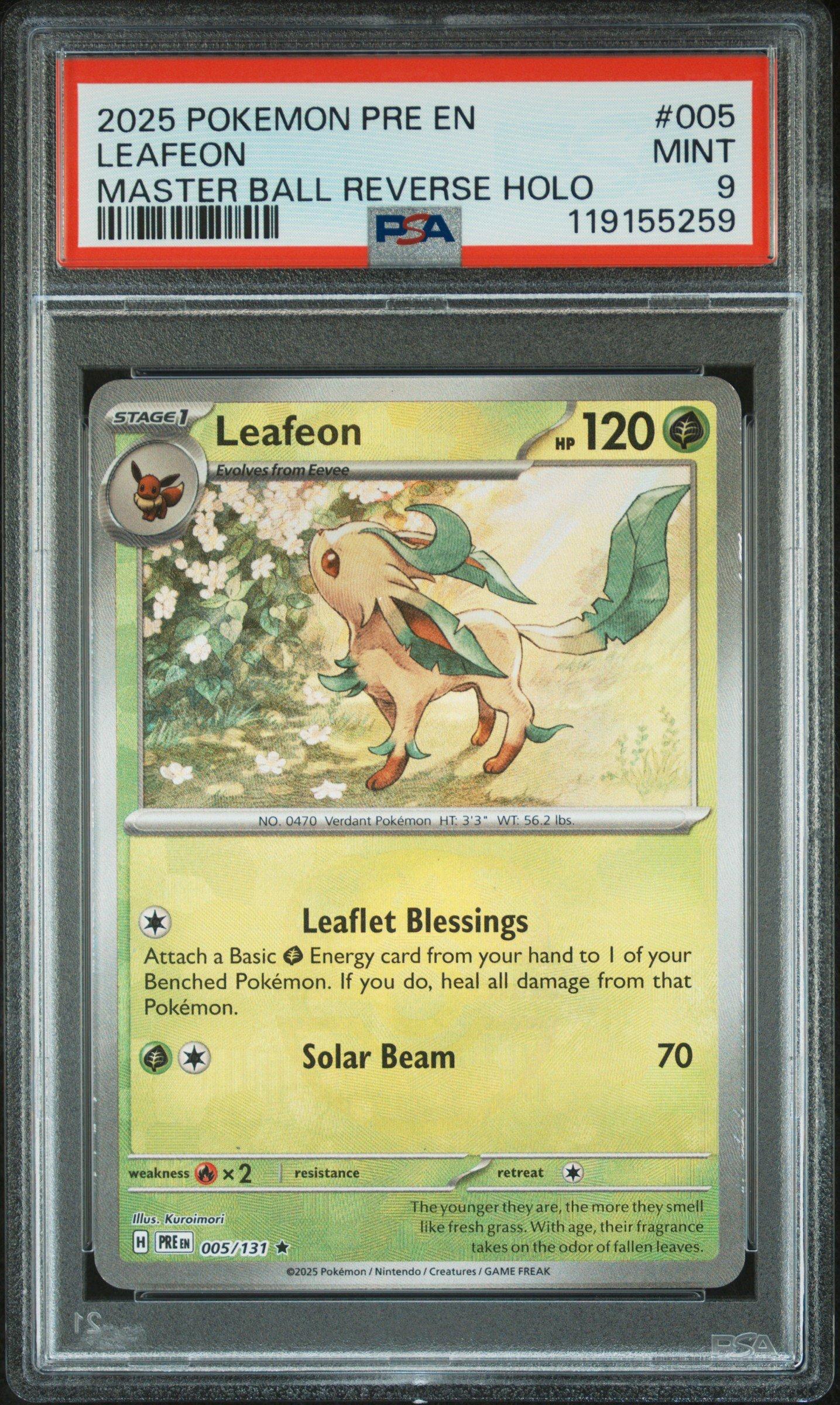 2025 Pokemon Pre En-prismatic Evolutions 005 Leafeon Master Ball