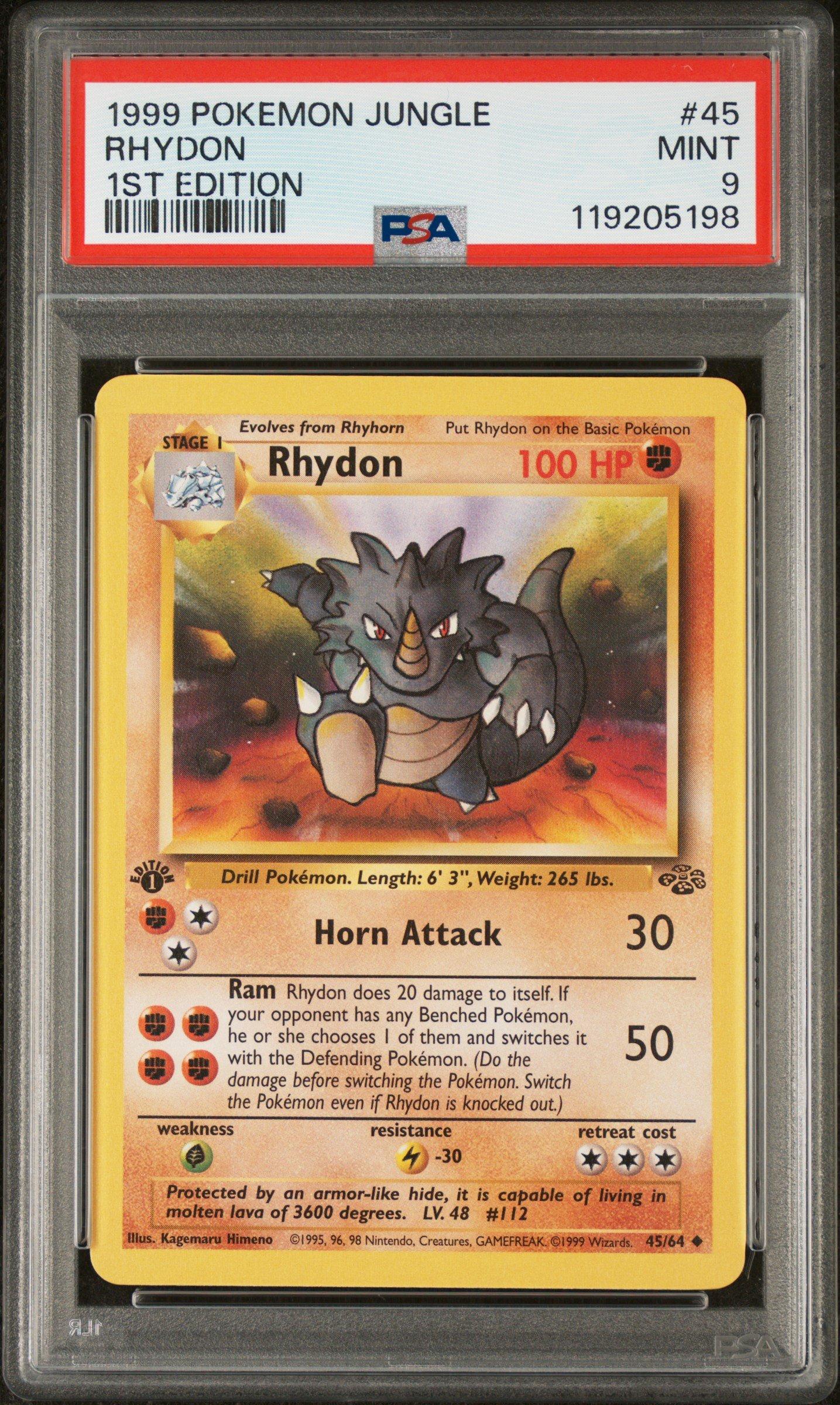 1999 Pokemon Jungle 45 Rhydon 1st Edition PSA 9