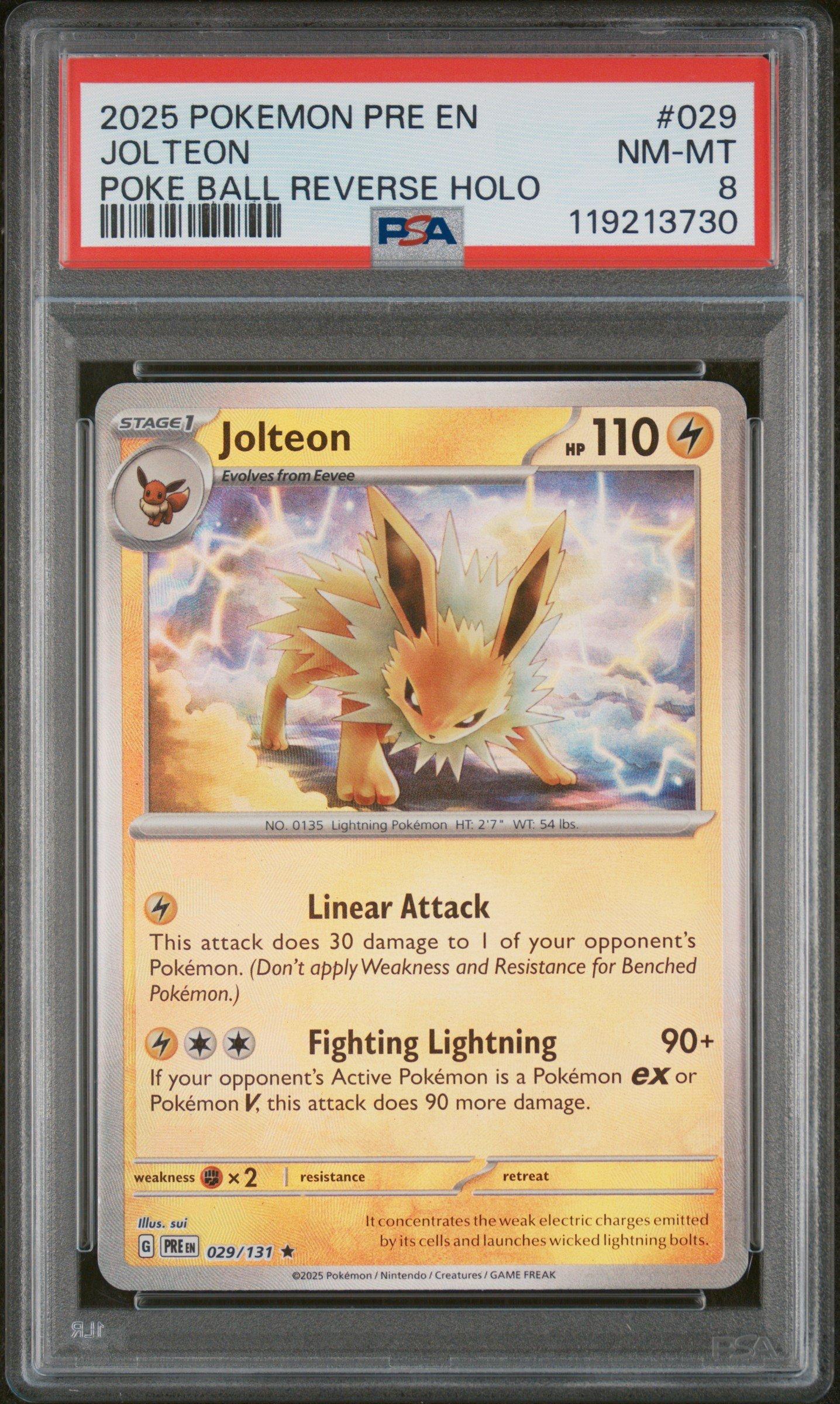 2025 Pokemon Pre En-prismatic Evolutions 029 Jolteon Poke Ball Reverse Holo PSA